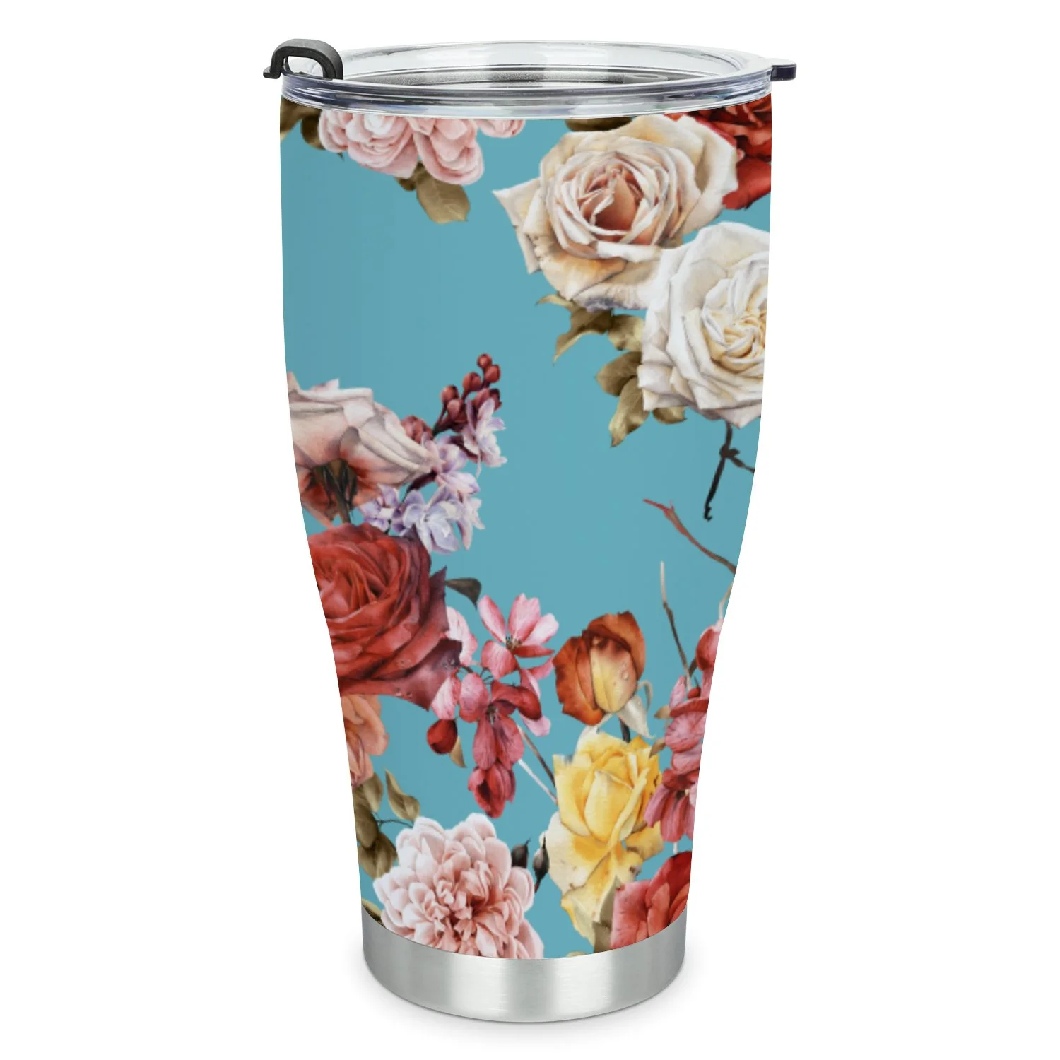Hidove Stainless Steel Tumbler, Seamless Floral Pattern with Roses 30oz Leak Proof & Stainless Steel Bottle for Hot & Cold Drinks - Coffee Travel Mug, Water Metal Canteen, Thermal Cup