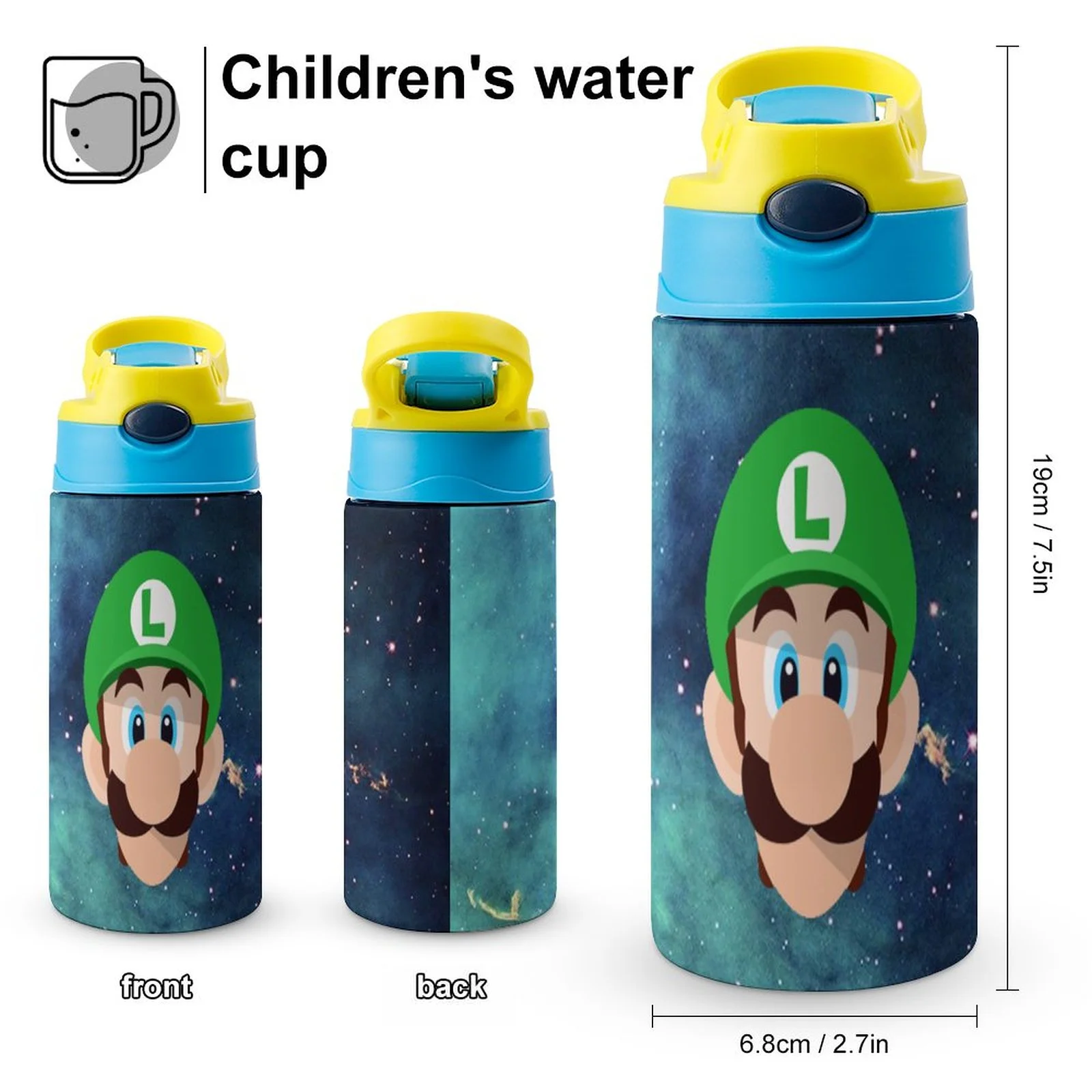 Head Face Luigi's Mansion Kid's Insulated Water Bottle With Straw Vacuum Stainless Steel Cup Leak-Proof Children Toddler Thermoses