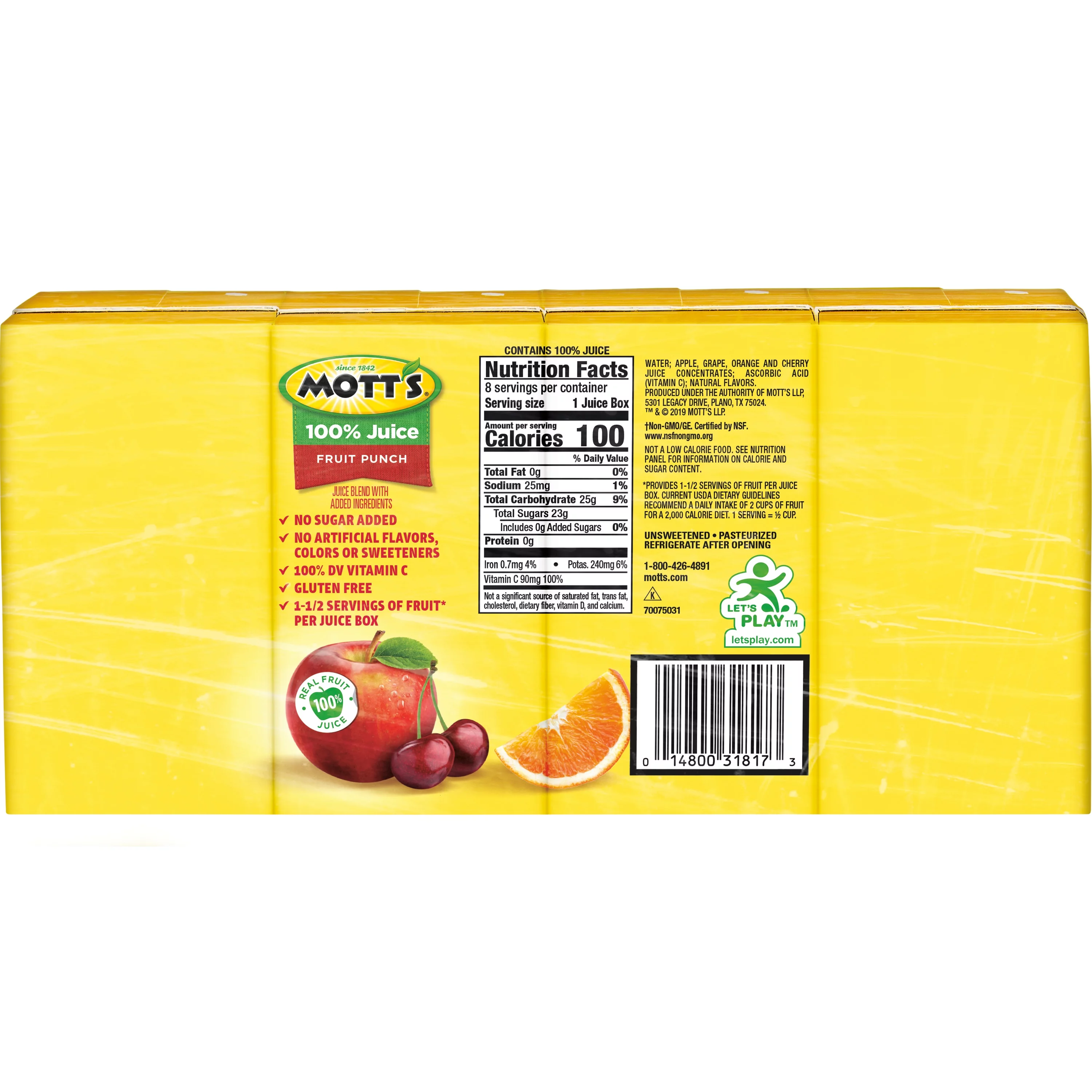Mott's 100% Fruit Punch Juice, 4.23 fl oz boxes, 4 pack