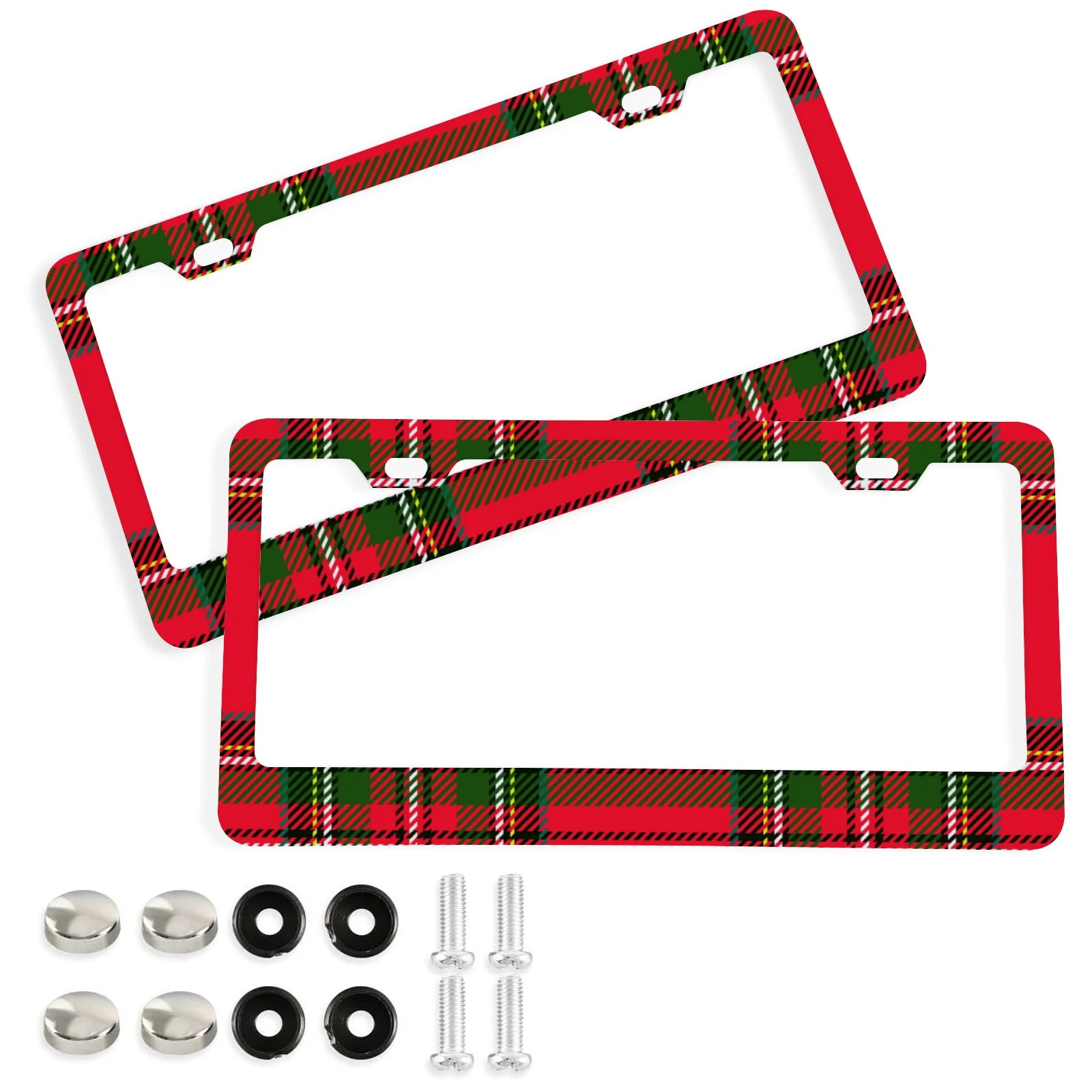 Hidove License Plate Frames, Royal Stewart Tartan Waterproof Aluminum Alloy Front Rear Tag Car License Plate Cover with Screw Cap Set for US Vehicles, 12 x 6 Inch