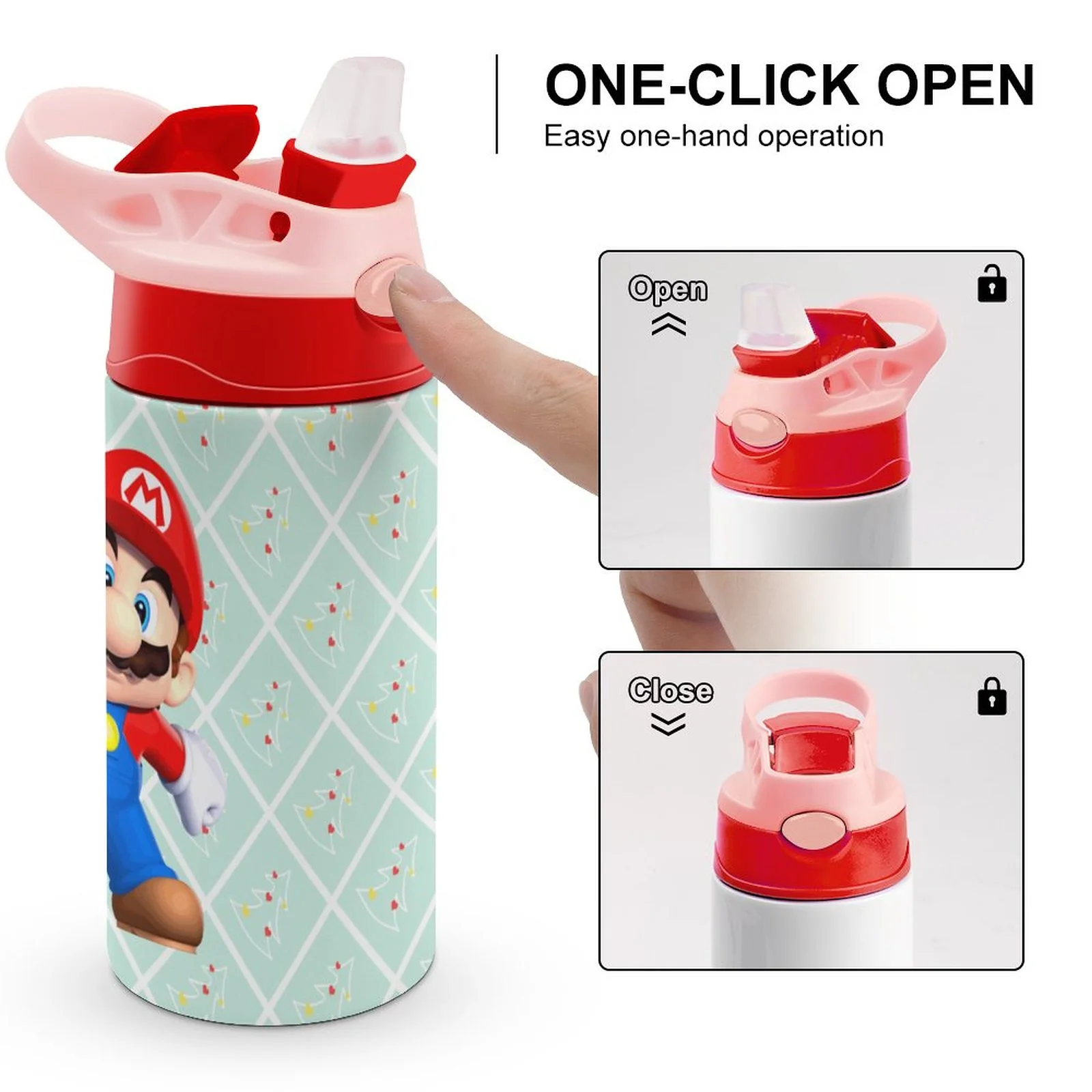 Super Mario Cute Kid's Insulated Water Bottle With Straw Vacuum Stainless Steel Cup Leak-Proof Children Toddler Thermoses