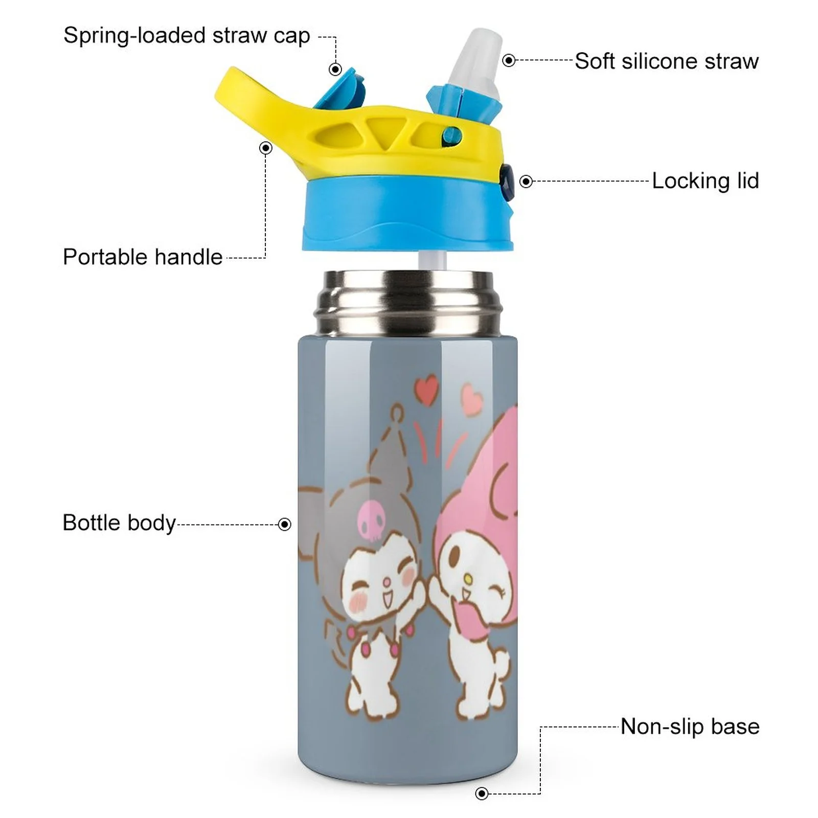 Lovely My Melody Children's Water Bottle Vacuum Insulated Stainless Steel Cup With Straw Toddler Thermoses