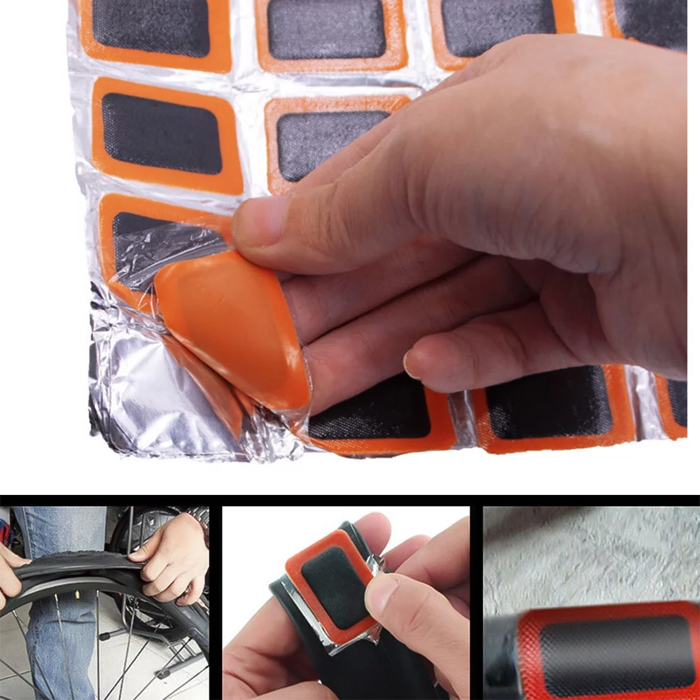 DFITO 48Pcs Bike Bicycle Tube Tire Tyre Cold Patch Repair Kit Puncture Repair Tools