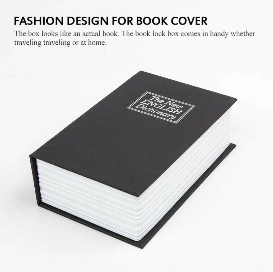 Safe Lock Box Book Vault Metal Fire Proof Secret Money Hidden Gun Cash with Key