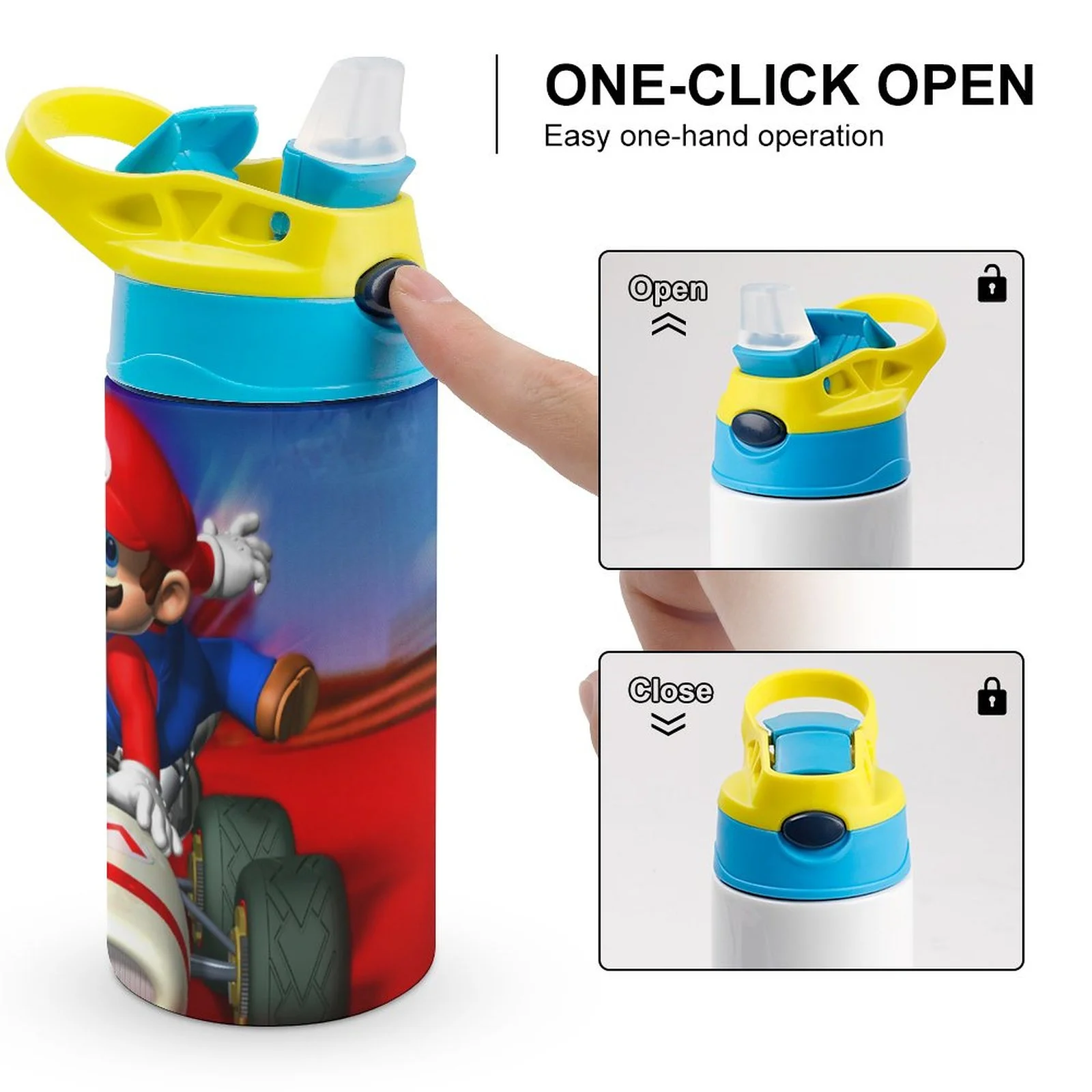 Game Mario Kid's Insulated Water Bottle With Straw Vacuum Stainless Steel Cup Leak-Proof Children Toddler Thermoses