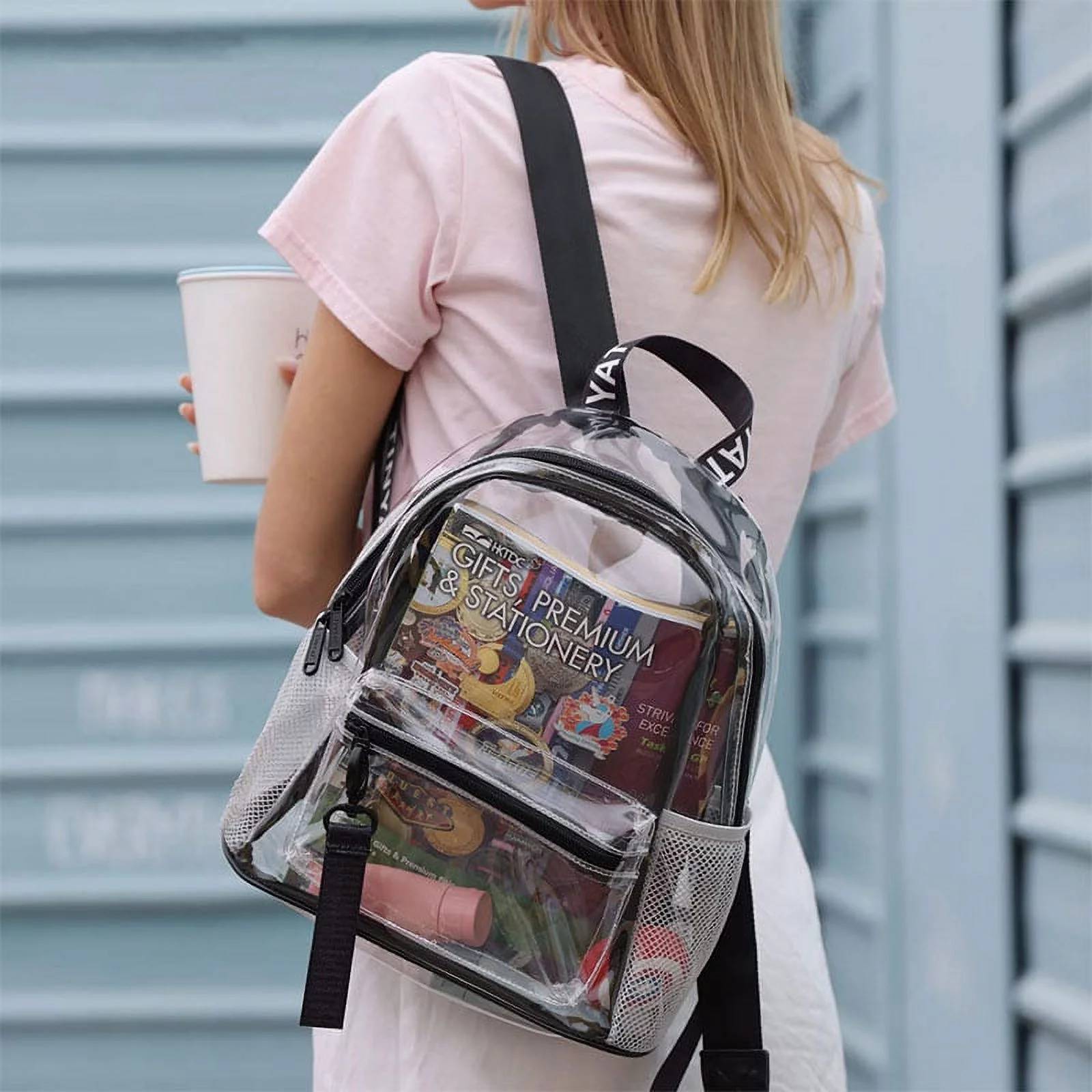 Tinyat Clear Backpack Women Heavy Duty Transparent Bag PVC See Through Backpack for Student School Workplace Travel