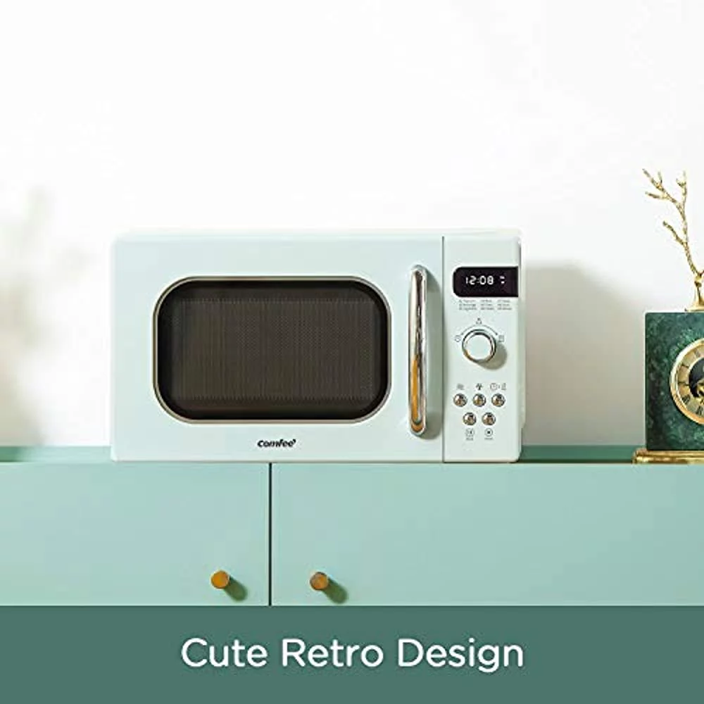 COMFEE AM720C2RA-G Retro Style Countertop Microwave Oven with 9 Auto Menus Position-Memory Turntable, Eco Mode, and Sound On/Off (Pastel Green) 0.7Cu.Ft