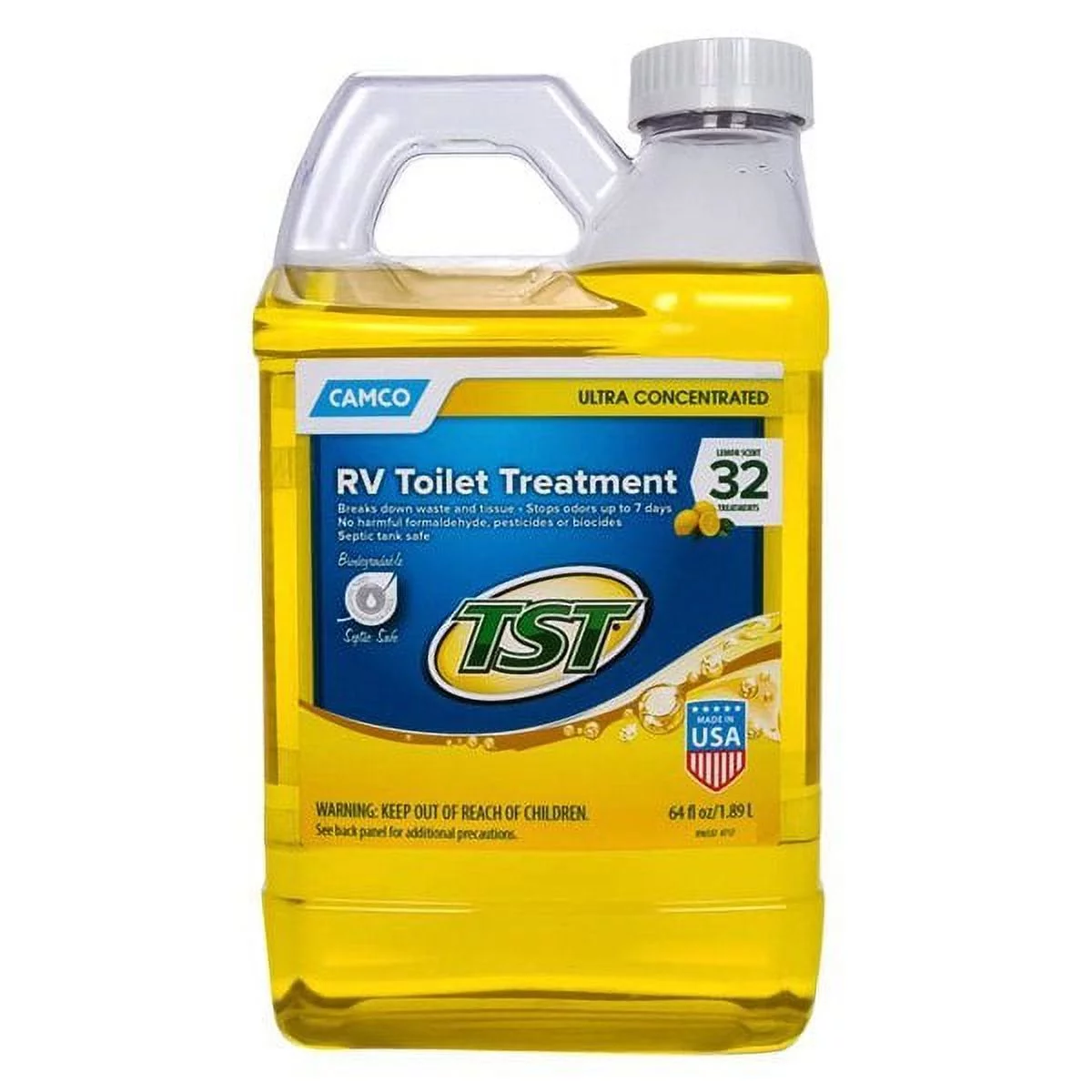Camco 41575 Tst Ultra Concentrated Rv Toilet Treatment - Lemon Scent, 64 Oz. Bottle