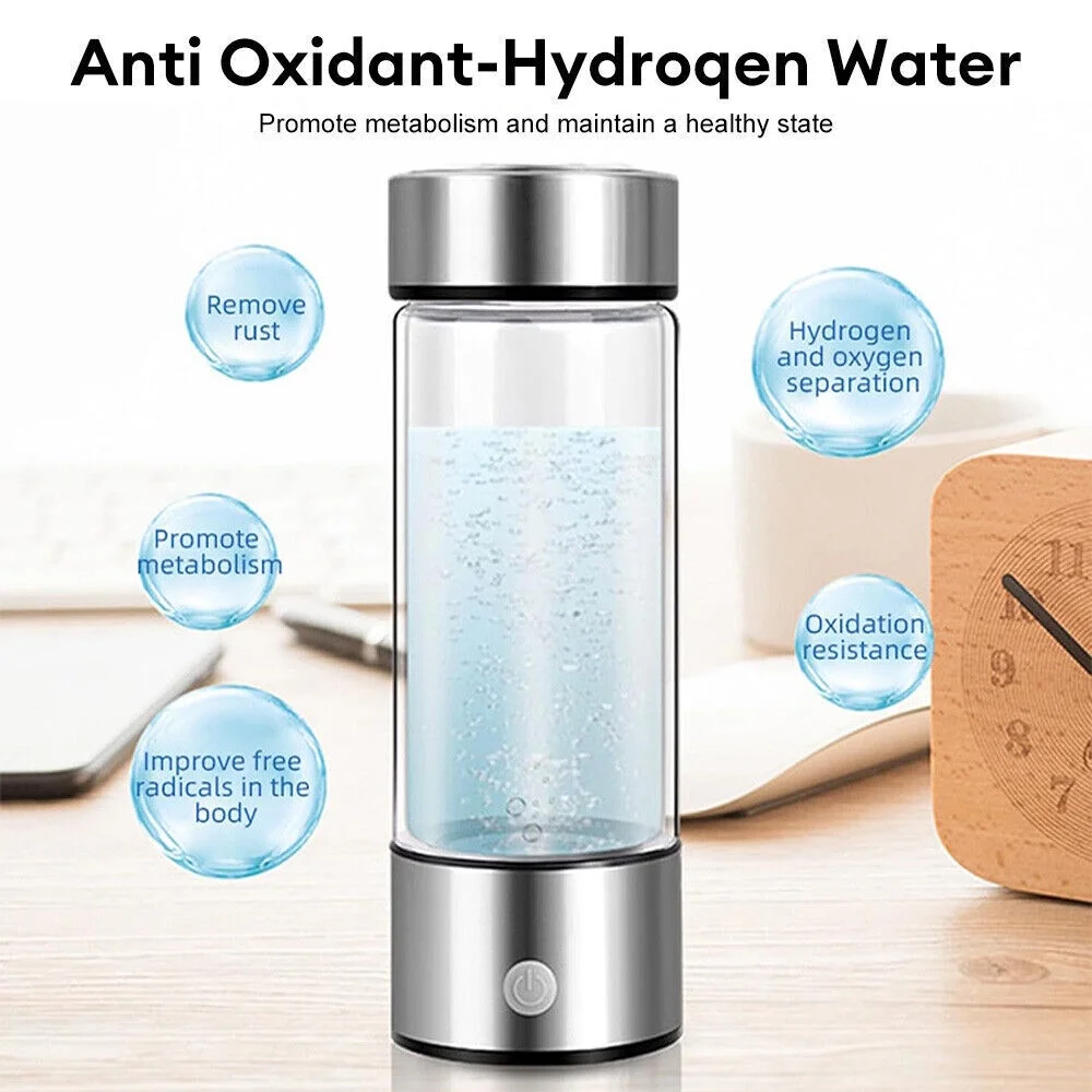 Portable Hydrogen Water Generator Bottle SPE PEM Technology, Alkaline Ionizer Generator USB Rechargeable Portable Hydrogen Rich Water Glass Health Bottle for Health Life