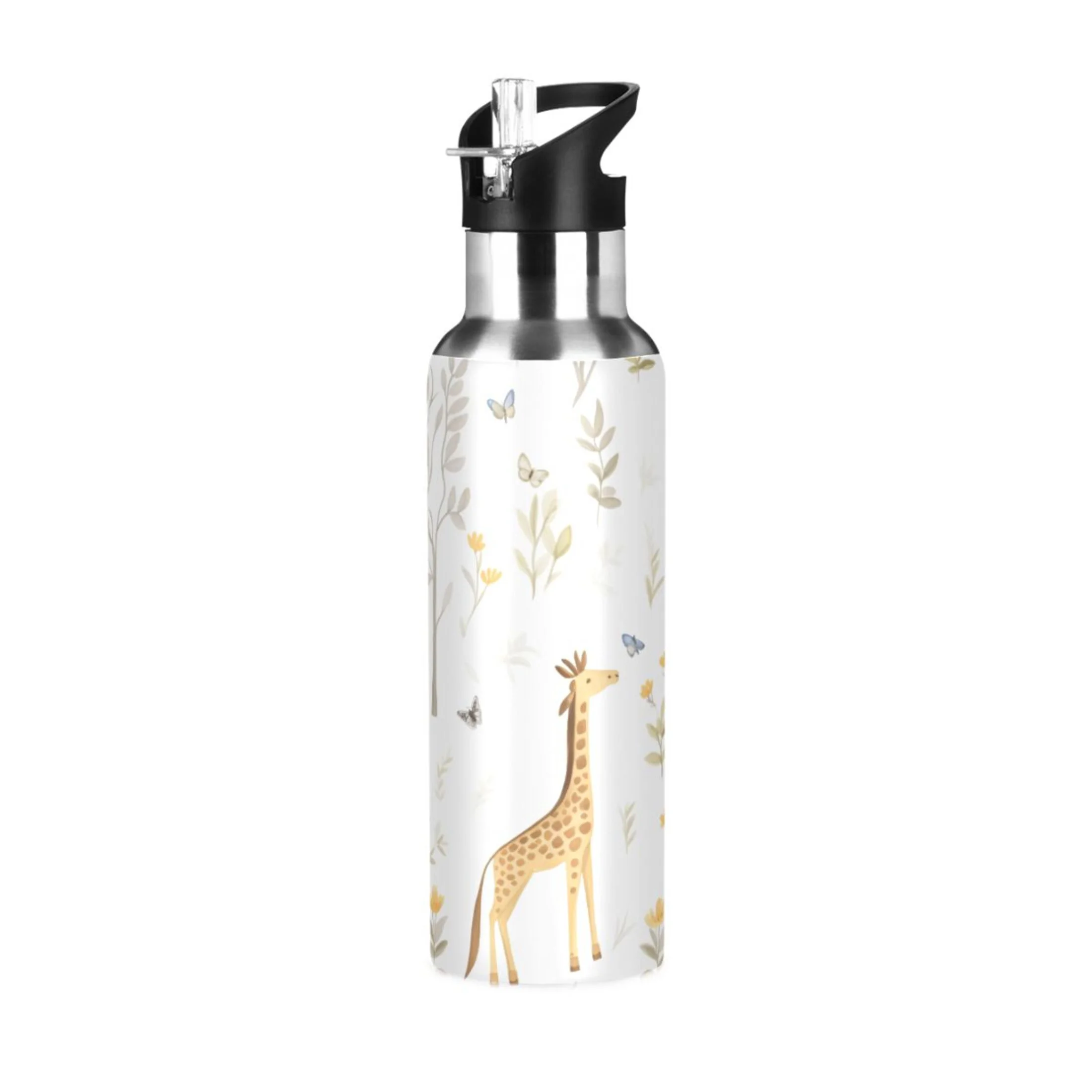 Giraffe in Trees Water Bottles Insulated Thermos Kids Stainless Steel Bottle with Straw Lid Flask Leakproof for Sports Gym 20 oz