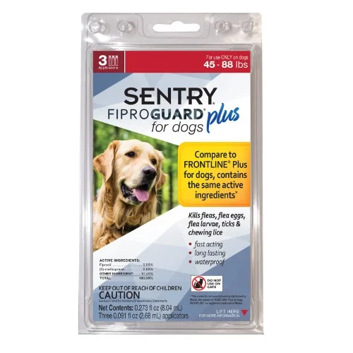 Sentry Fiproguard Plus Topical Flea & Tick Treatment for Dogs, 45-88 lbs, 3 Count