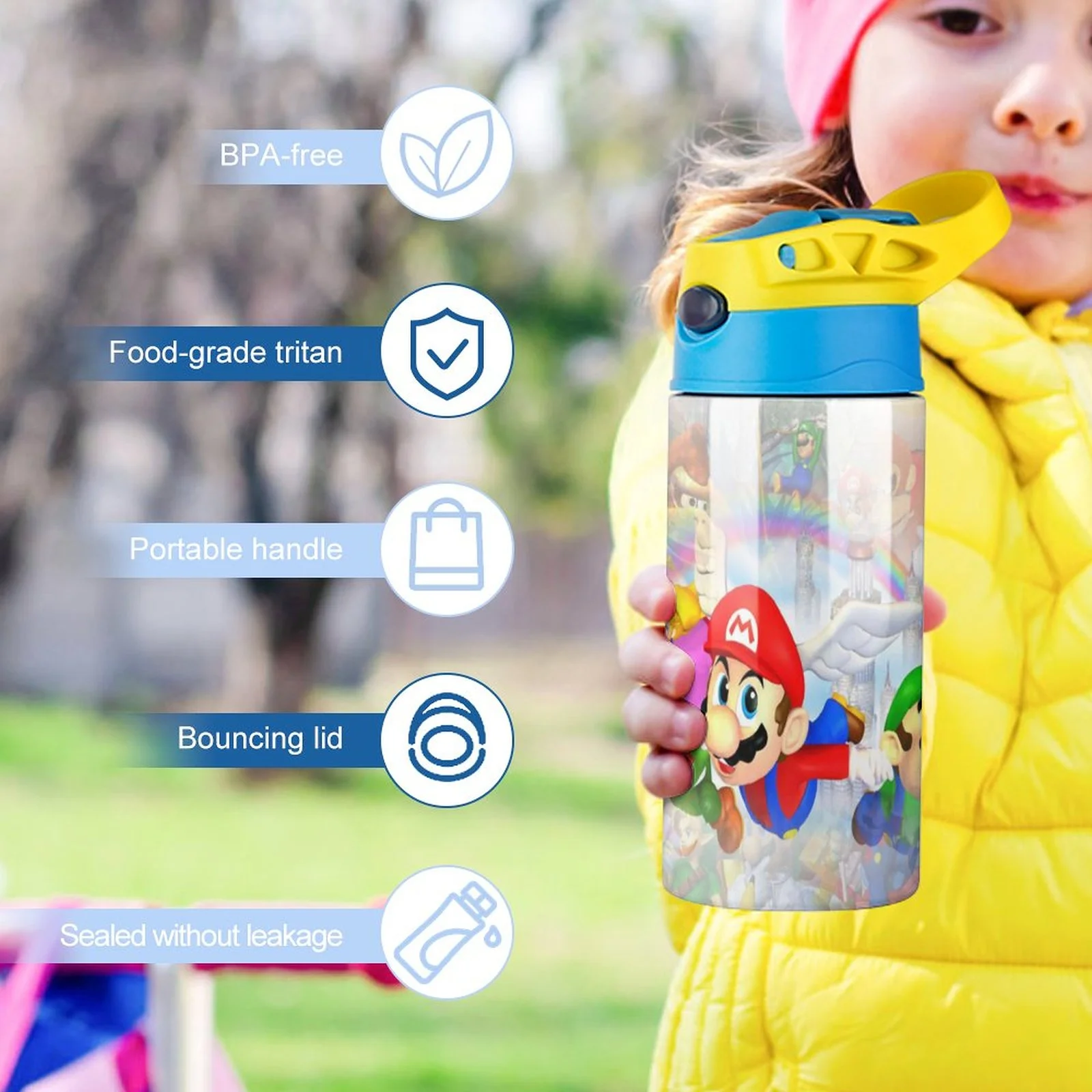 Mario Luigi Kid's Insulated Water Bottle With Straw Vacuum Stainless Steel Cup Leak-Proof Children Toddler Thermoses