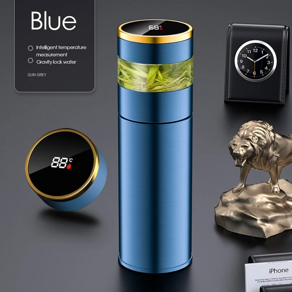 Drinkware Vacuum Flasks LED Display Miniature Water Bottle Premium Travel  Mug Tea and Water Separation Thermos Cup Intelligent Temperature Display BLUE