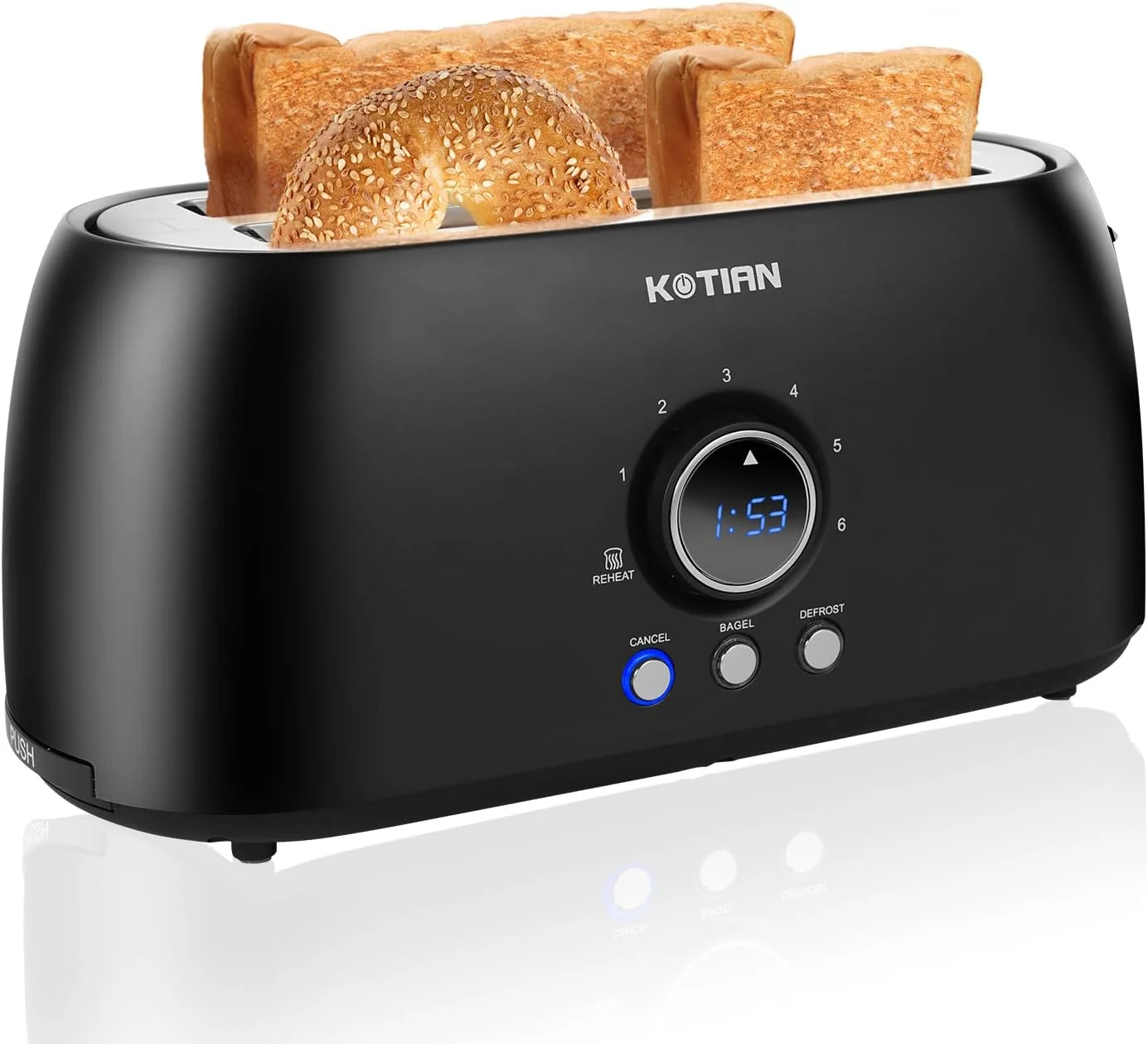 4 Slice, Retro Long Slot Toasters with Countdown Timer,Stainless Steel Toaster,Bagel,Defrost,Reheat,Cancel Functions,Extra Wide Slots,6 Toast Settings,Removable Crumbs Tray,Matte black