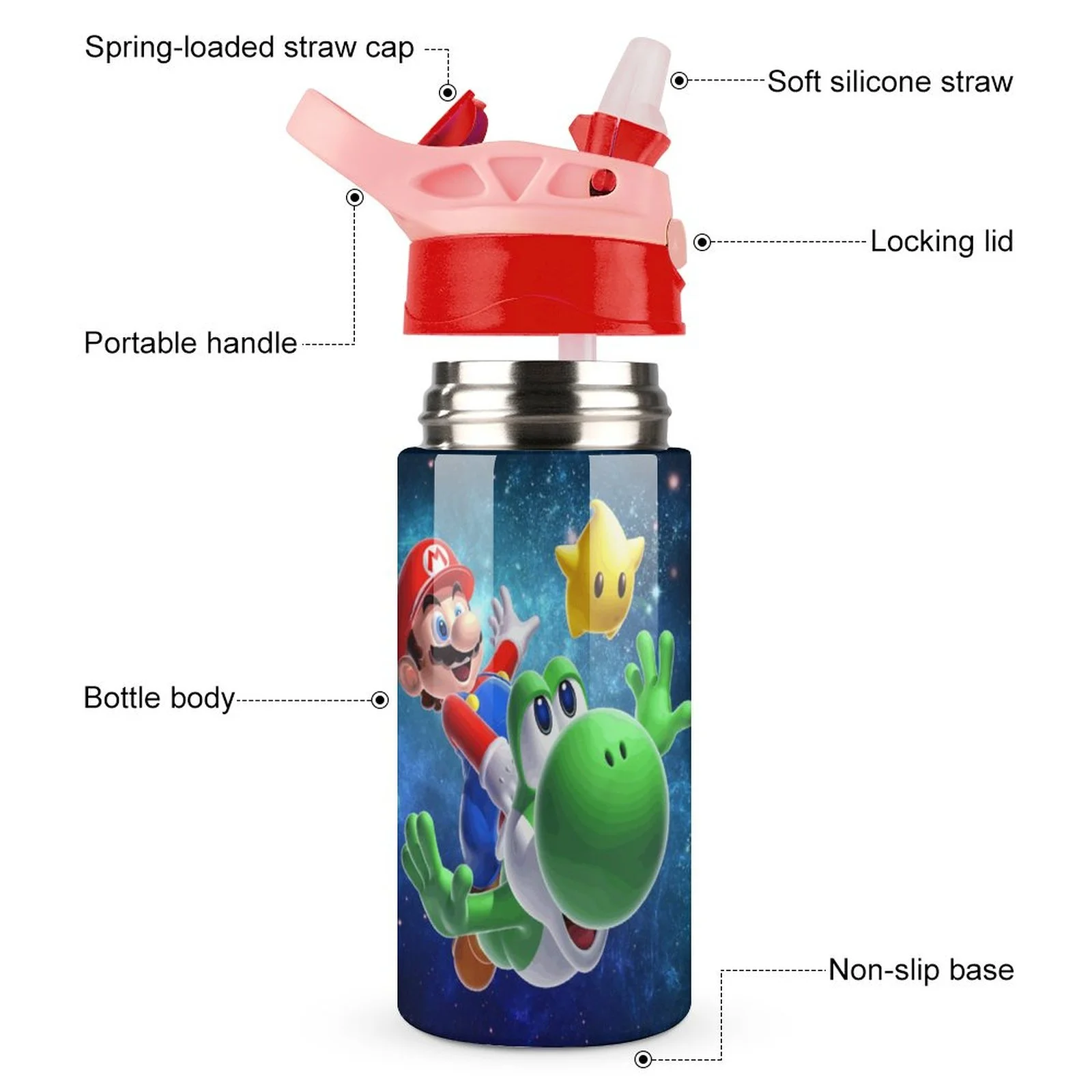 Super Mario Pet Kid's Insulated Water Bottle With Straw Vacuum Stainless Steel Cup Leak-Proof Children Toddler Thermoses
