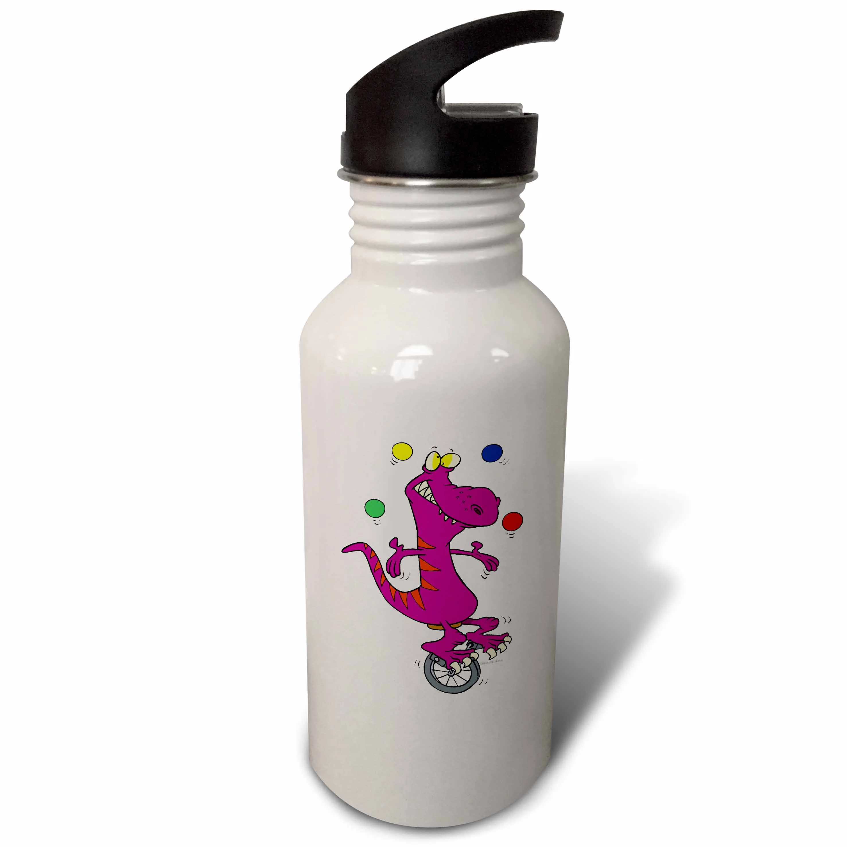 Silly T-Rex Dino Juggling on Unicycle Cartoon 21 oz Sports Water Bottle wb-104392-1