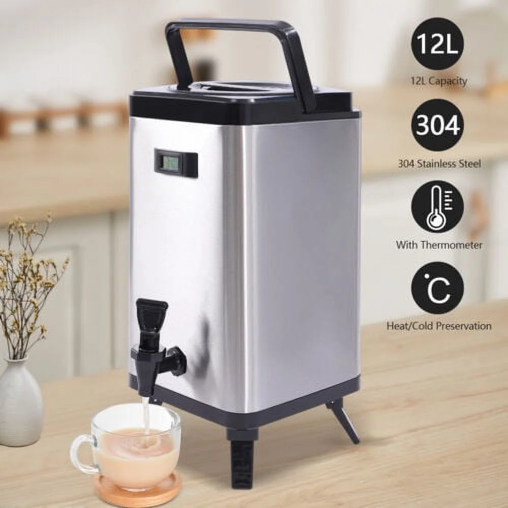 12L Insulated Beverage Dispenser Hot & Cold Tea Water Dispenser Stainless Steel