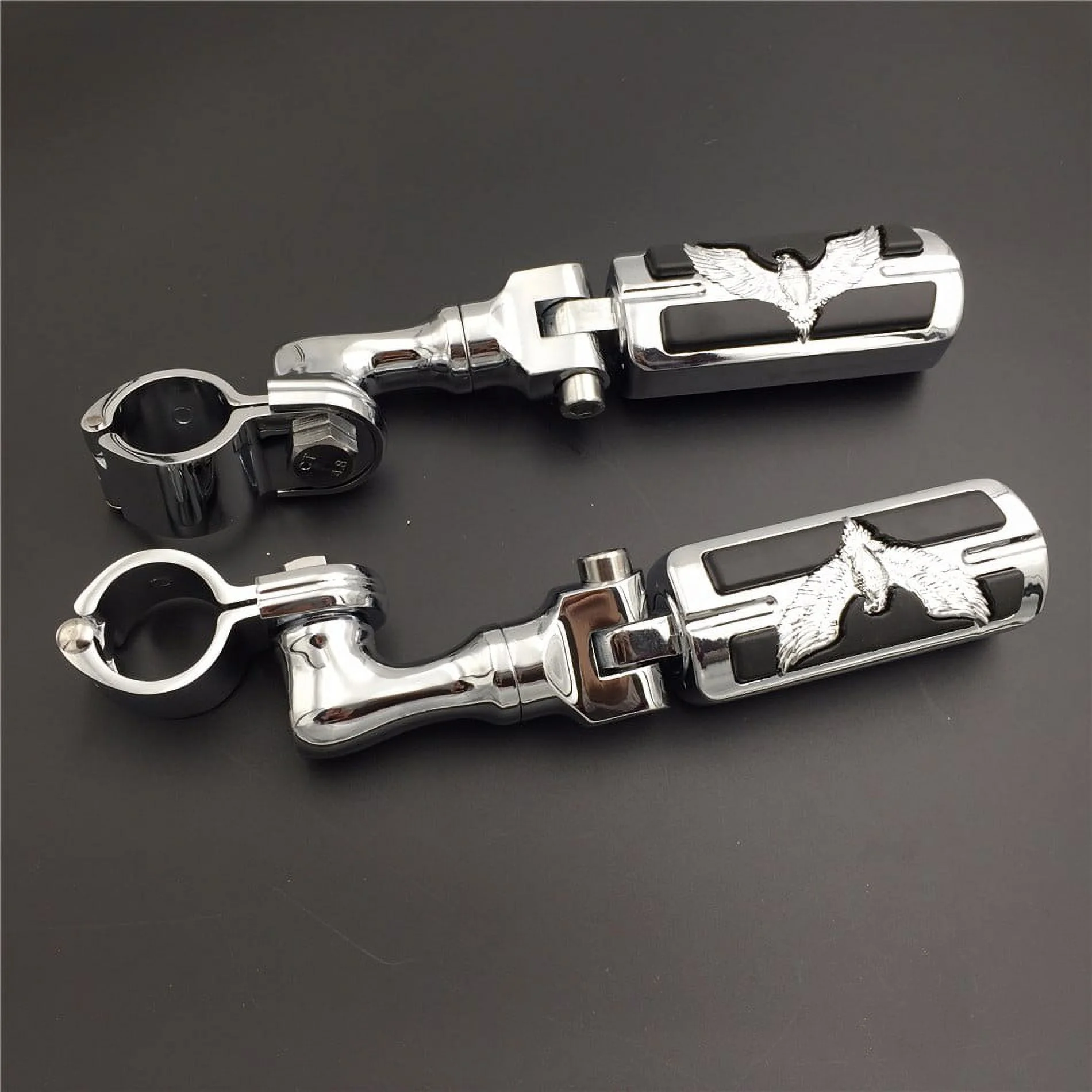 HTT-MOTOR Chrome Short Angled Peg Mounting Kit with Hawk Foot Peg For Bike Equipped with 1-1/4 inch (1.25