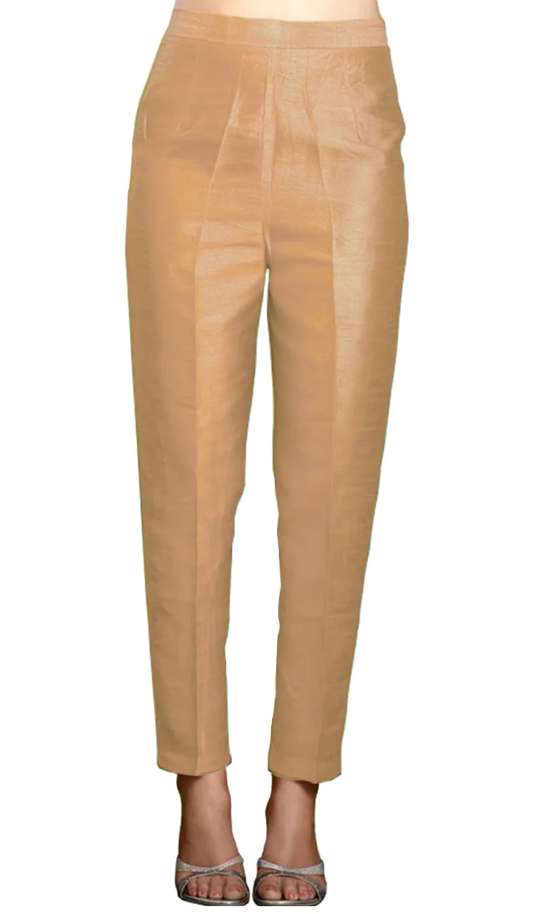 Pants for Women Cigarette Trousers High Waist Silk Pants Soft Breathable Slim Skinny Pants (Beige Gold, 1XL)