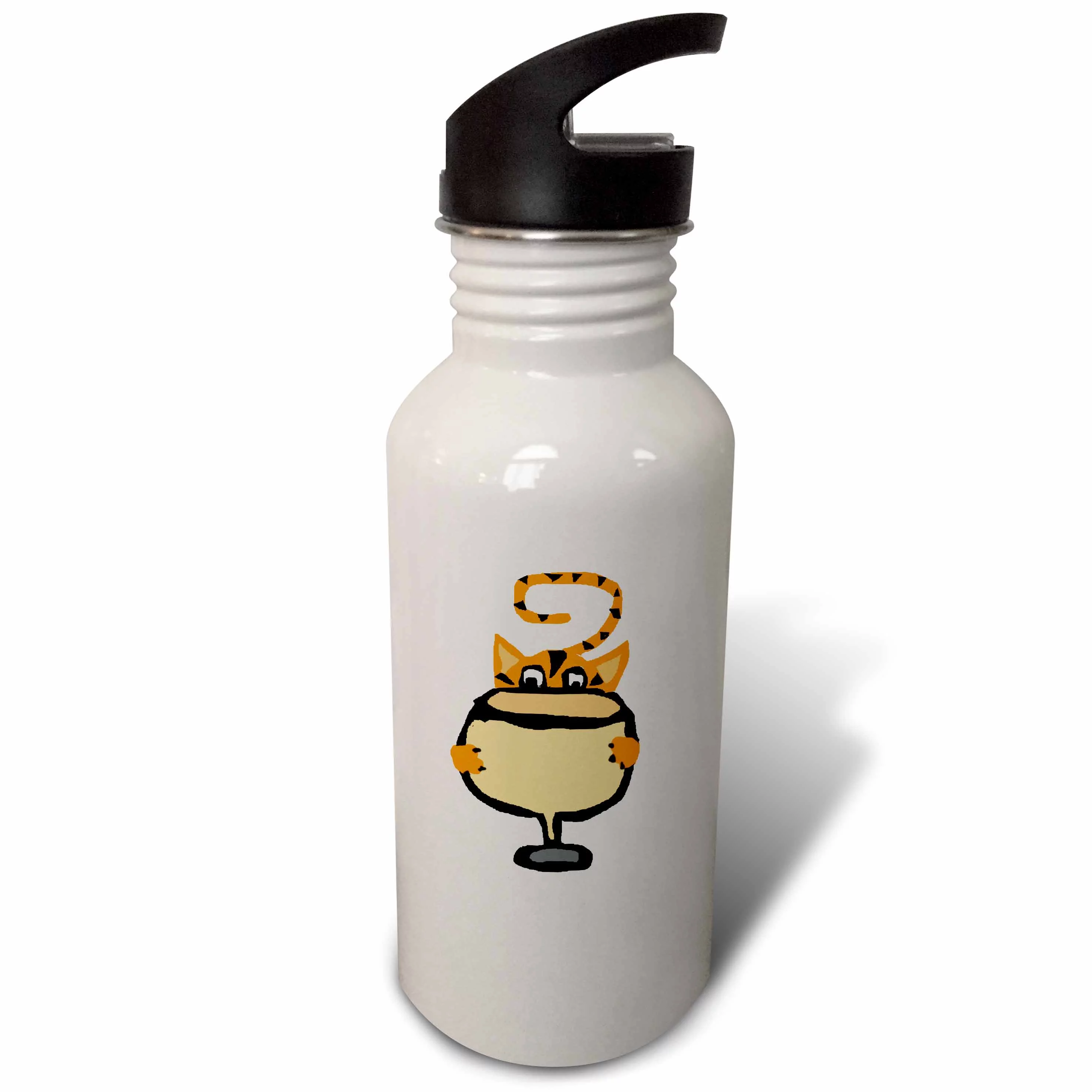 Funny Orange Tiger Cat with White Wine Glass 21 oz Sports Water Bottle wb-216717-1