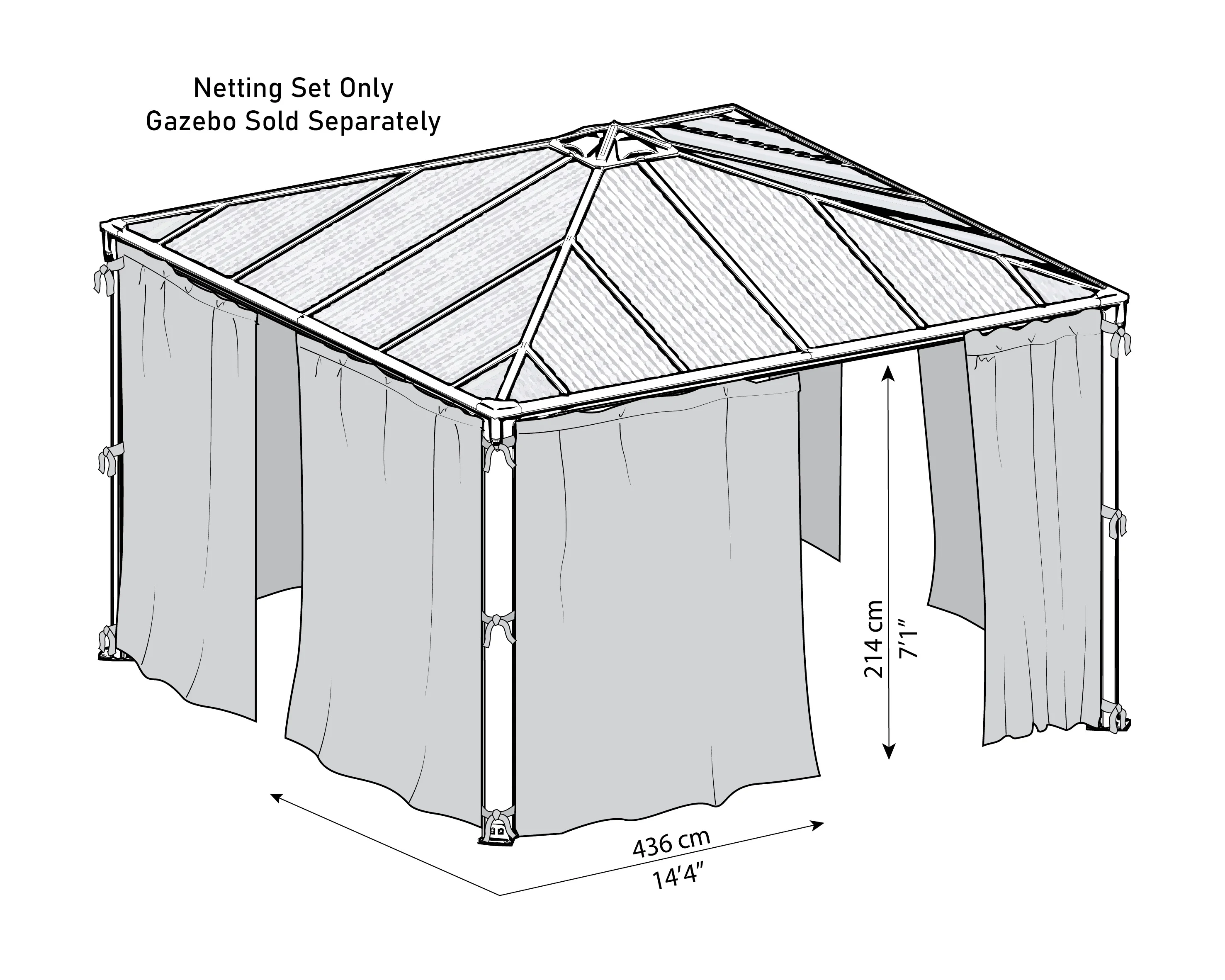 Palram - Canopia Palermo 4300 14' x 14' Gazebo Netting set - 4 Piece