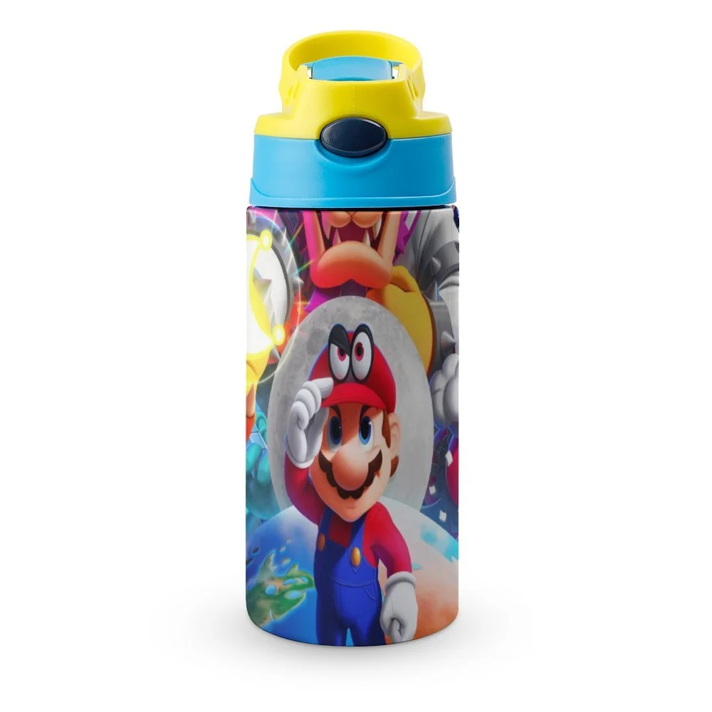 Super Mario Odyssey Kid's Insulated Water Bottle With Straw Vacuum Stainless Steel Cup Leak-Proof Children Toddler Thermoses