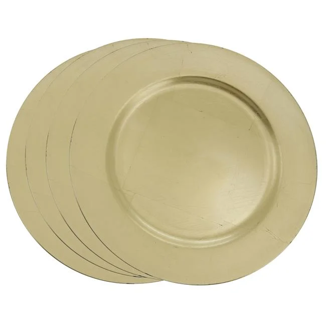SARO  13 in. Round Classic Design Charger Plate - Gold  Set of 4