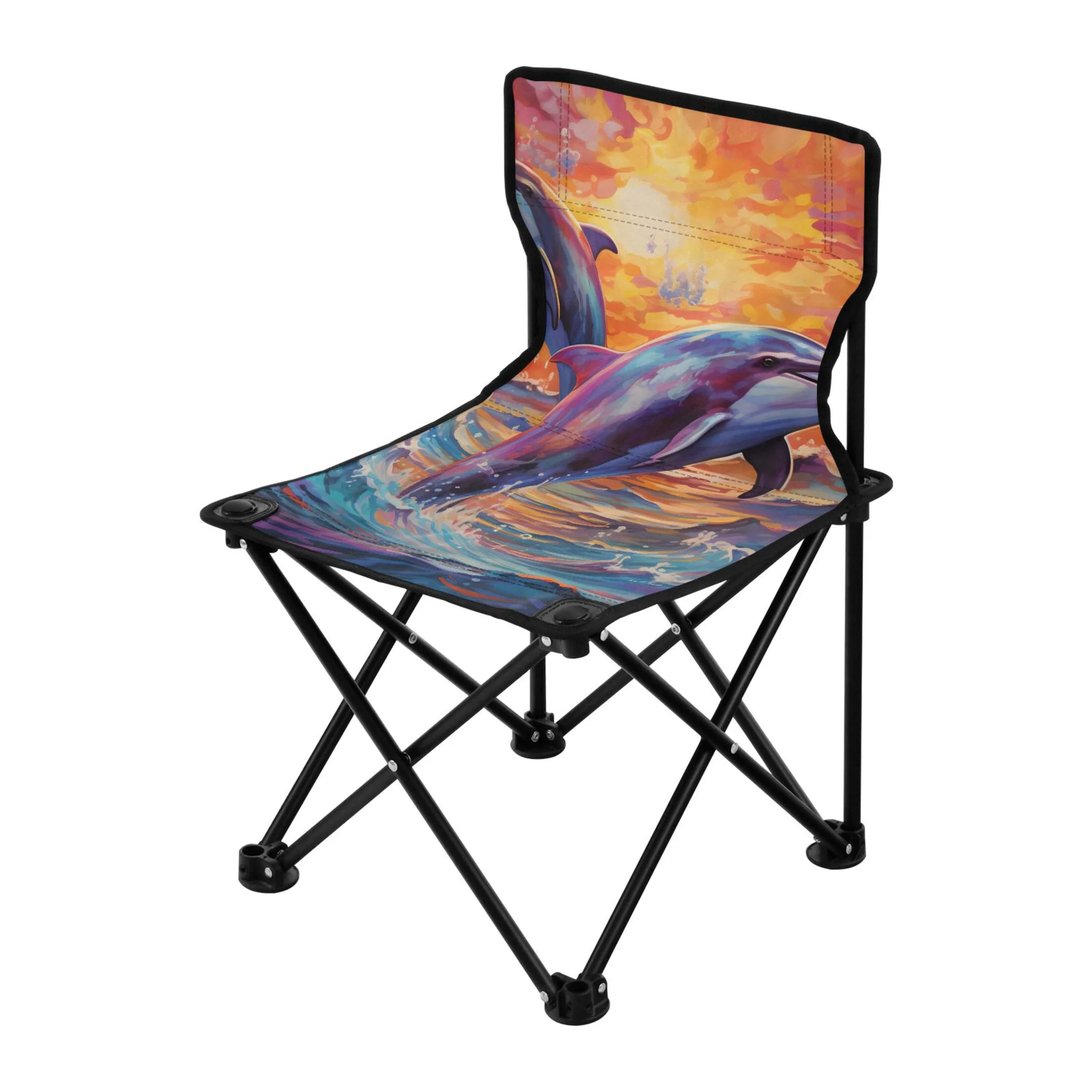 Dolphins on Sea Portable Camping Chair Outdoor Folding Beach Chair Fishing Chair Lawn Chair with Carry Bag Support to 220LBS