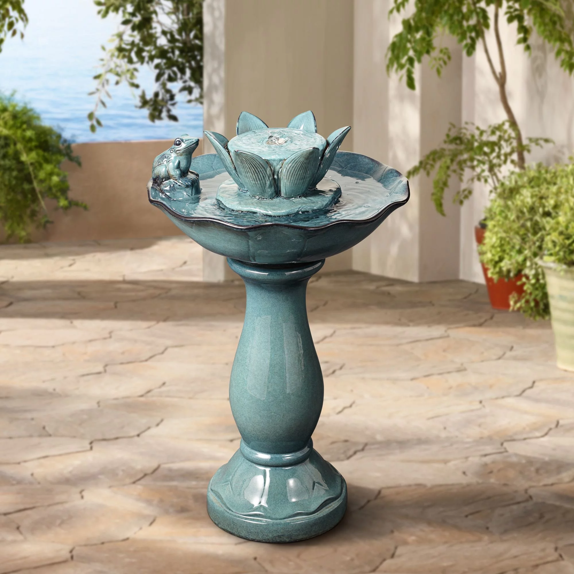 John Timberland Pleasant Pond Modern Bubbler Lotus Flower Outdoor Floor Water Fountain 25 1/4