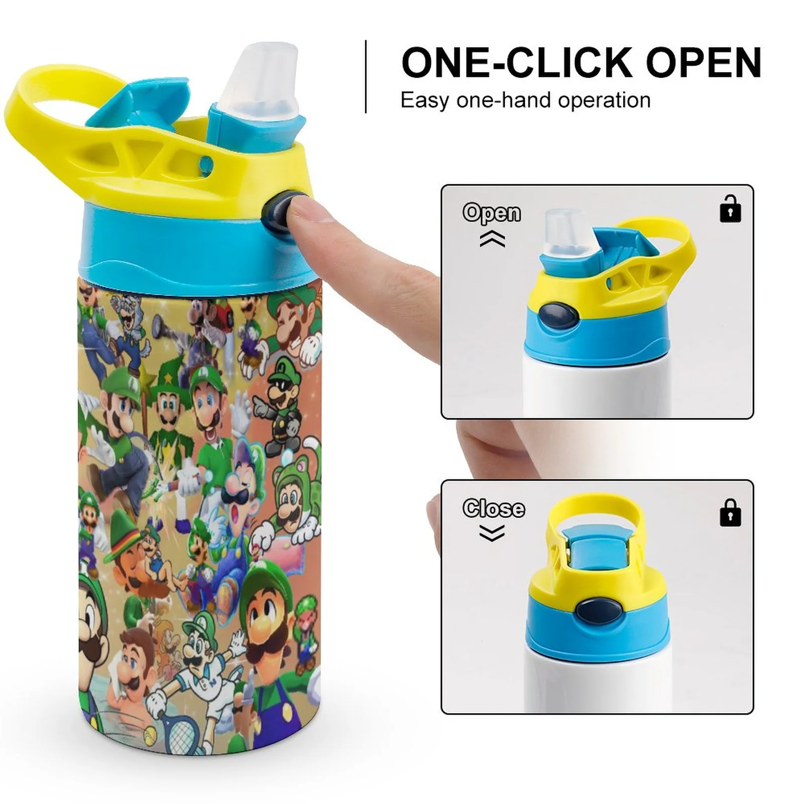 Luigi's Mansion Game Cartoon Kid's Insulated Water Bottle With Straw Vacuum Stainless Steel Cup Leak-Proof Children Toddler Thermoses