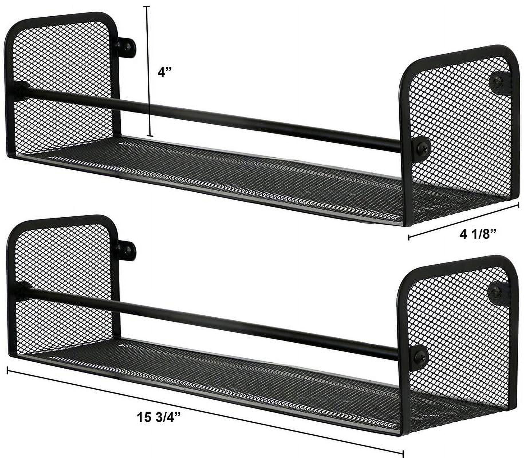 Greenco Wall Mount Single Tier Mesh Spice Rack Organizer, Black, Set of 2