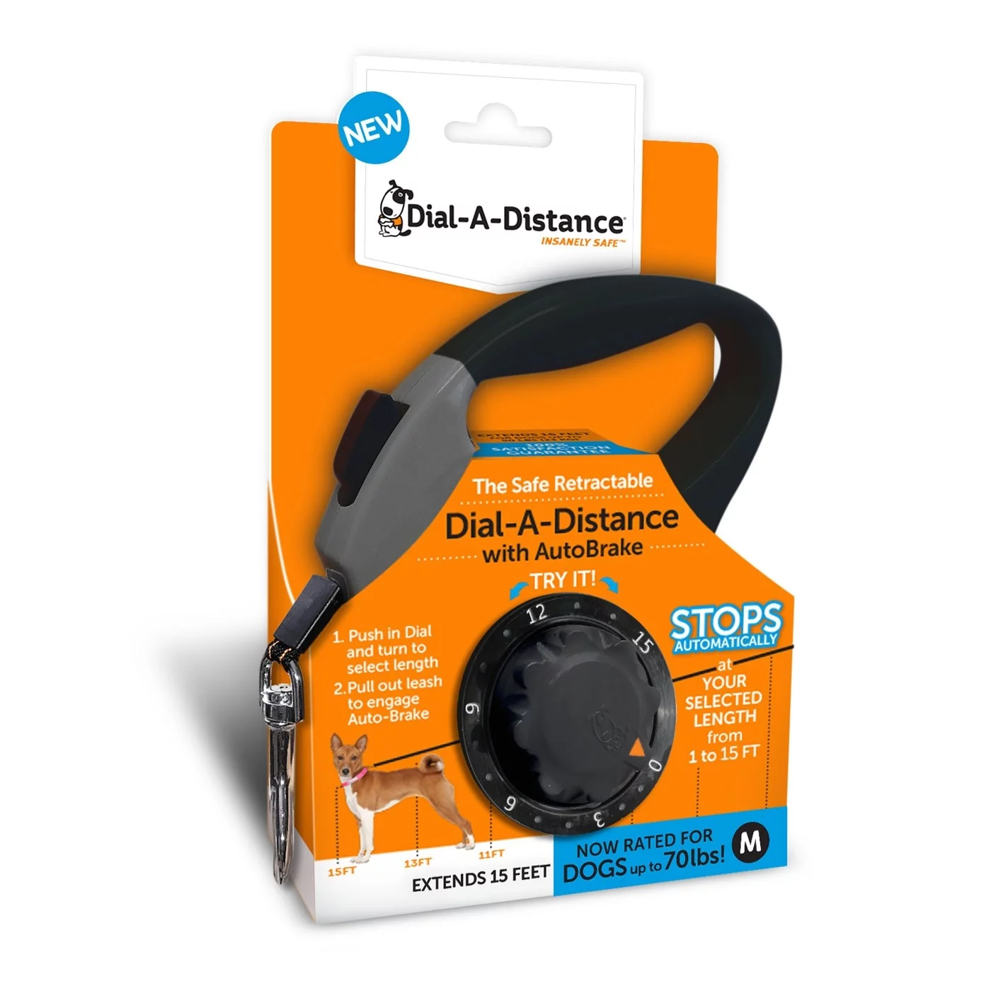 Dial-A-Distance Adjustable Retractable Dog Leash, Medium
