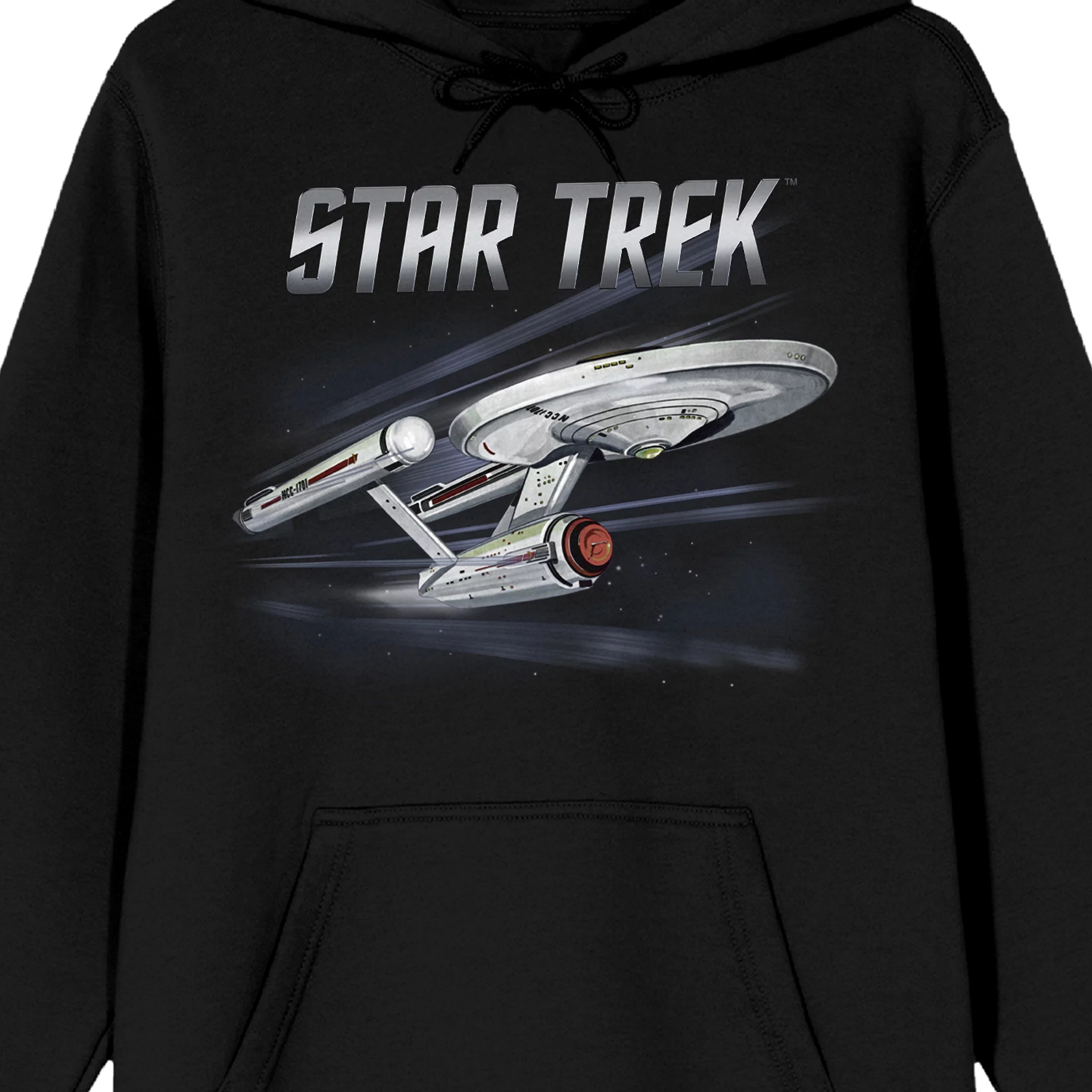 Star Trek NCC-1701 Warp Drive Long Sleeve Black Adult Hooded Sweatshirt-Large