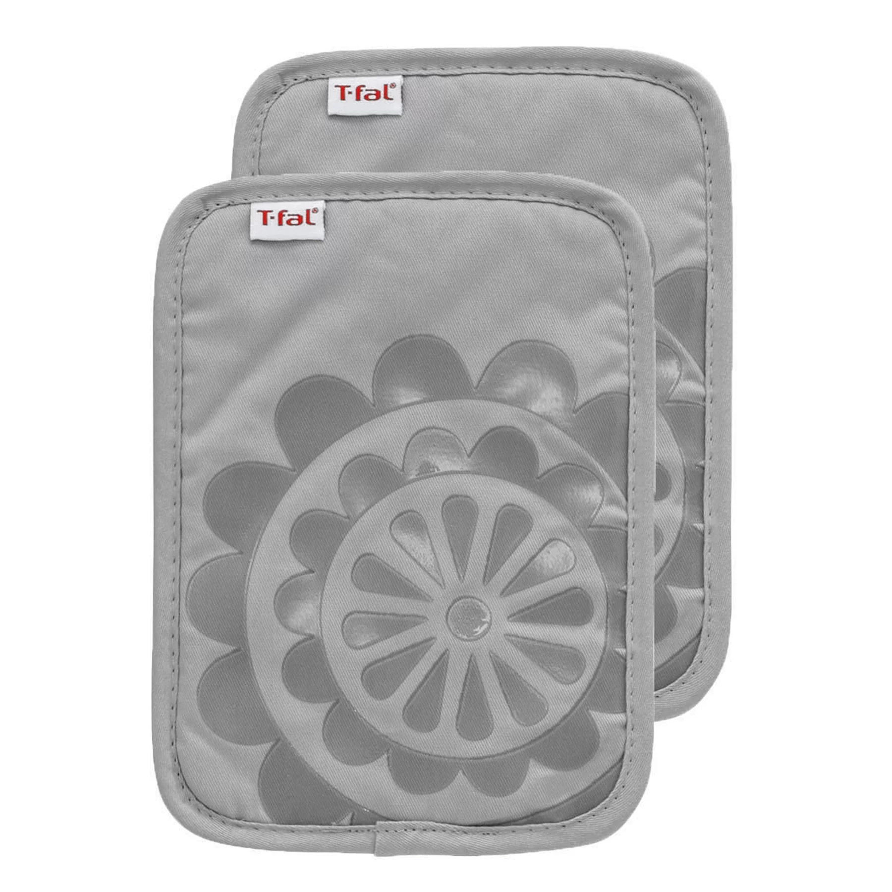 Medallion Print Silicone and Cotton Twill Pot Holder, Two Pack, Gray