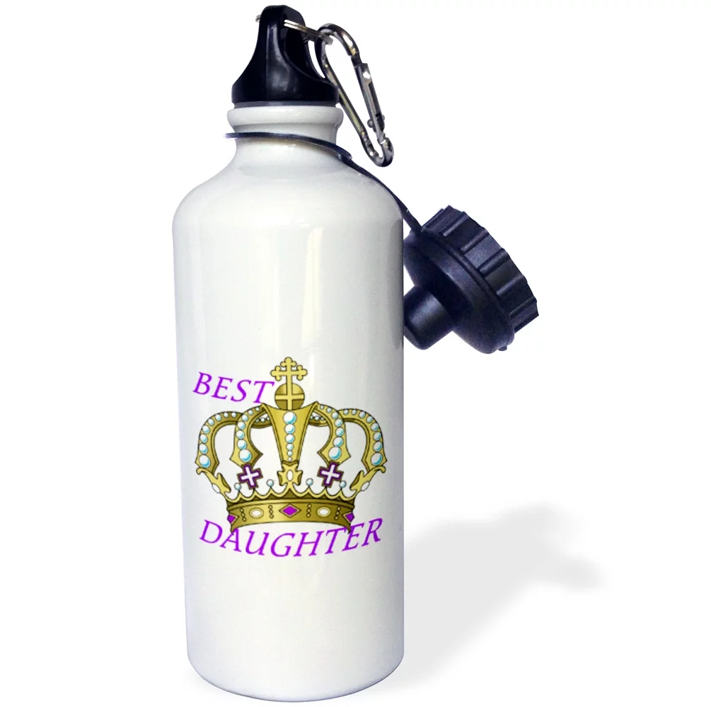 3dRose Royal Crown With Words Best Daughter, Sports Water Bottle, 21oz