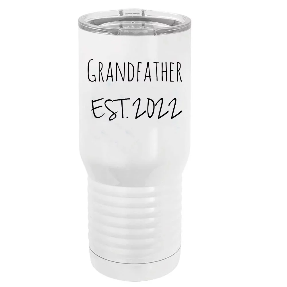 Grandfather Est. 2022 Established Stainless Steel Vacuum Double-Walled Insulated 20 Oz Tumbler Travel Coffee Mug with Clear Lid, White