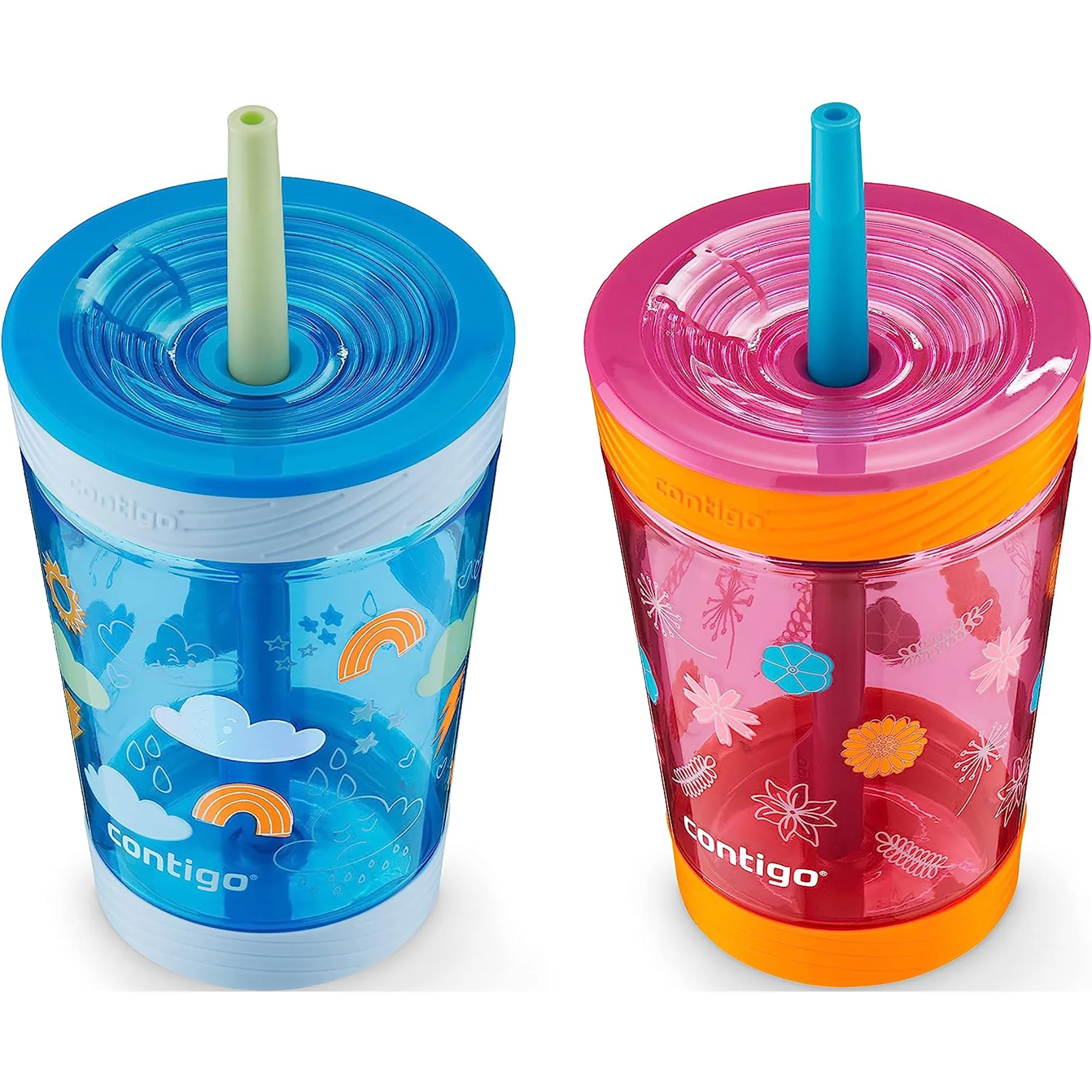 Contigo Kid's 14 oz. Spill-Proof Tumbler with Straw 2-Pack- Wildflowers/Clouds