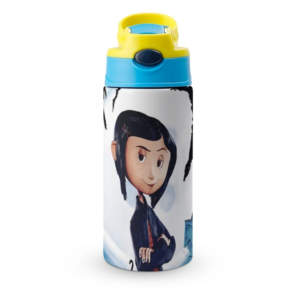 Coraline Film Kid's Insulated Water Bottle With Straw Vacuum Stainless Steel Cup Leak-Proof Children Toddler Thermoses