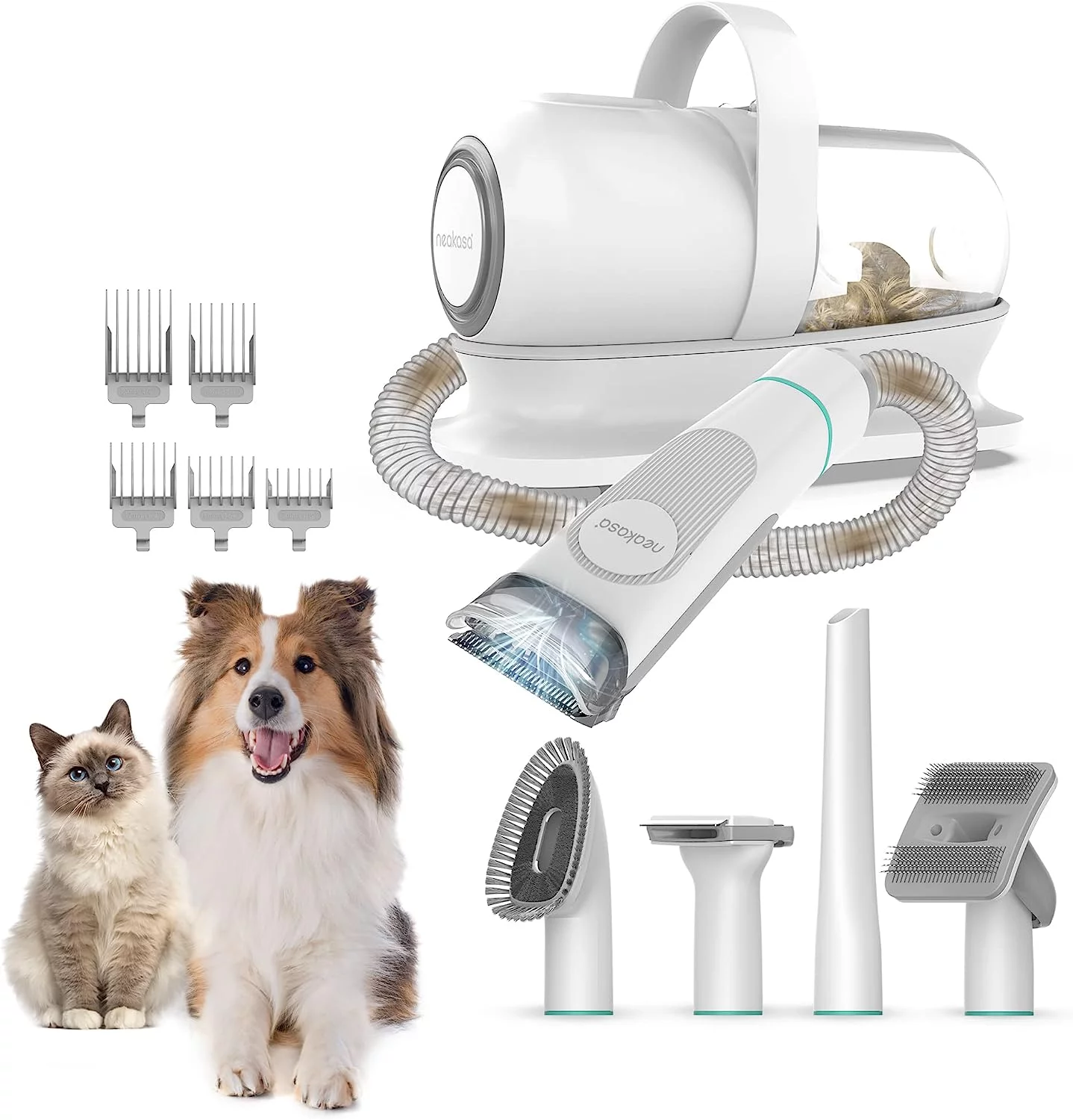 Neakasa by neabot P1 Pro Pet Grooming Kit & Vacuum Suction 99% Pet Hair, Dog Grooming Kit with 5 Professional Grooming Shedding Tools for Dogs Cats and Other Animals