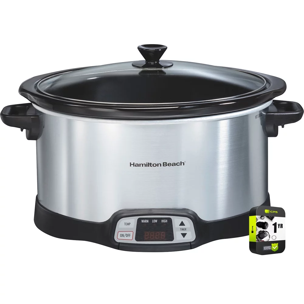 Hamilton Beach 33480 Programmable 8 Quart Slow Cooker with Three Temperature Settings Bundle with 1 YR CPS Enhanced Protection Pack