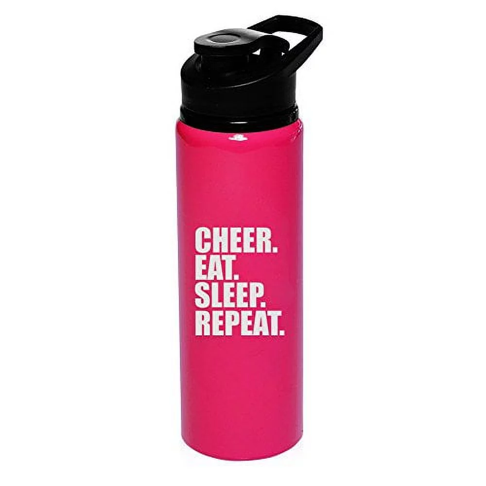 MIP Brand 25 oz Aluminum Sports Water Travel Bottle Cheerleader Cheer Eat Sleep Repeat (Hot Pink)