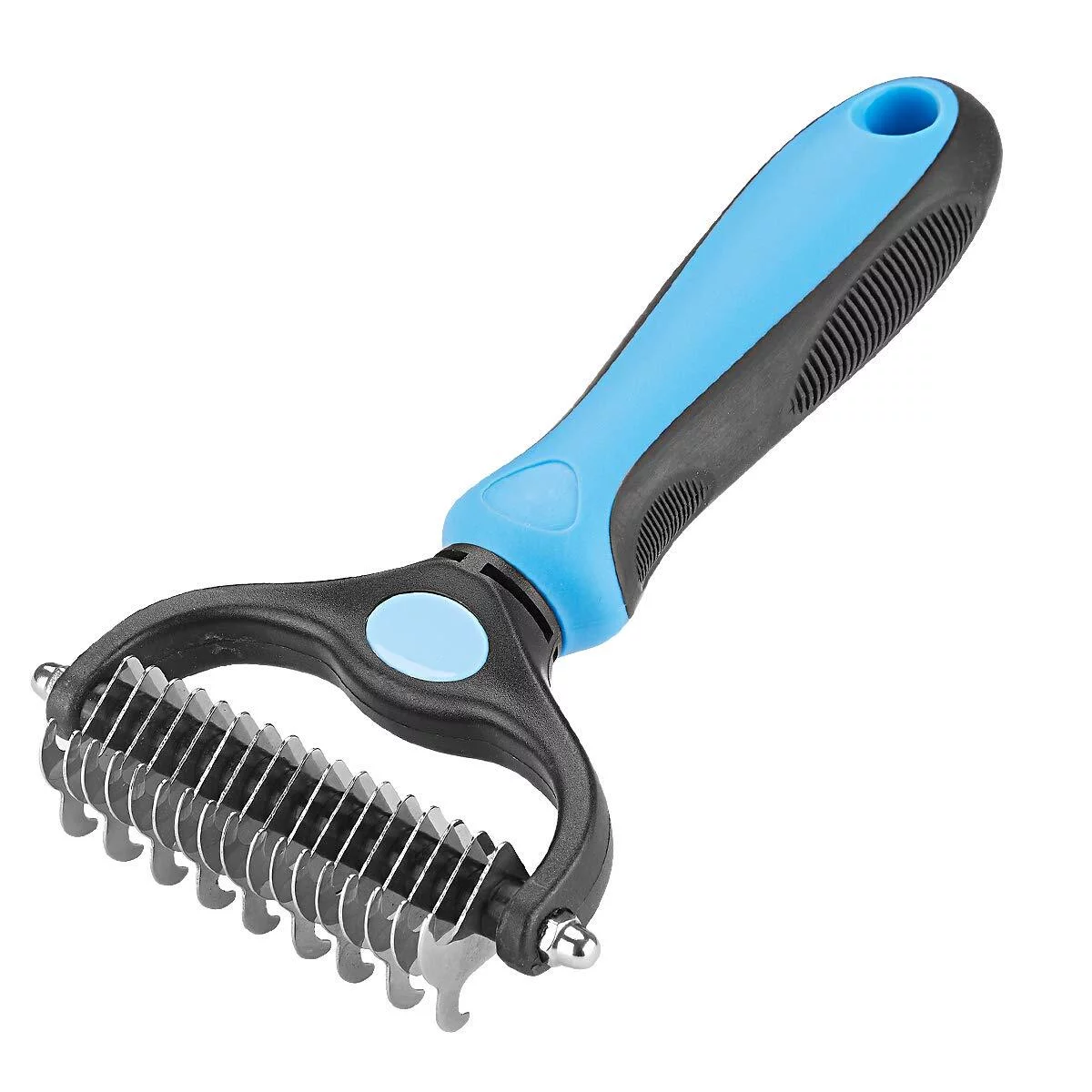 Pet Grooming Tool - 2 Sided Undercoat Rake for Cats and Dogs - Safe Dematting Comb for Easy Mats & Tangles Removing - No More Nasty Shedding and Flying Hair