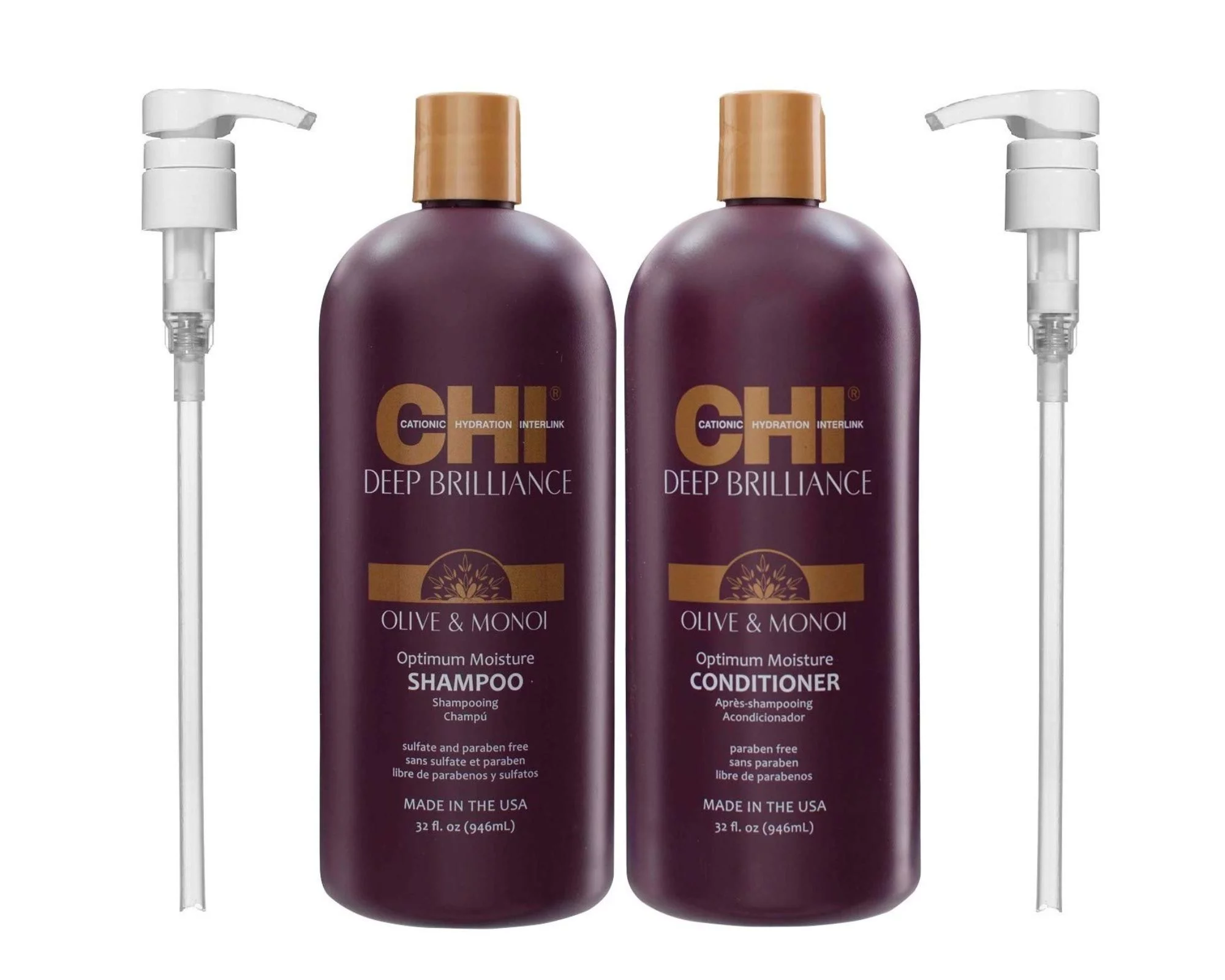 CHI DEEP BRILLIANCE SHAMPOO 32 oz + CONDITIONER 32 oz + 2 PUMPS