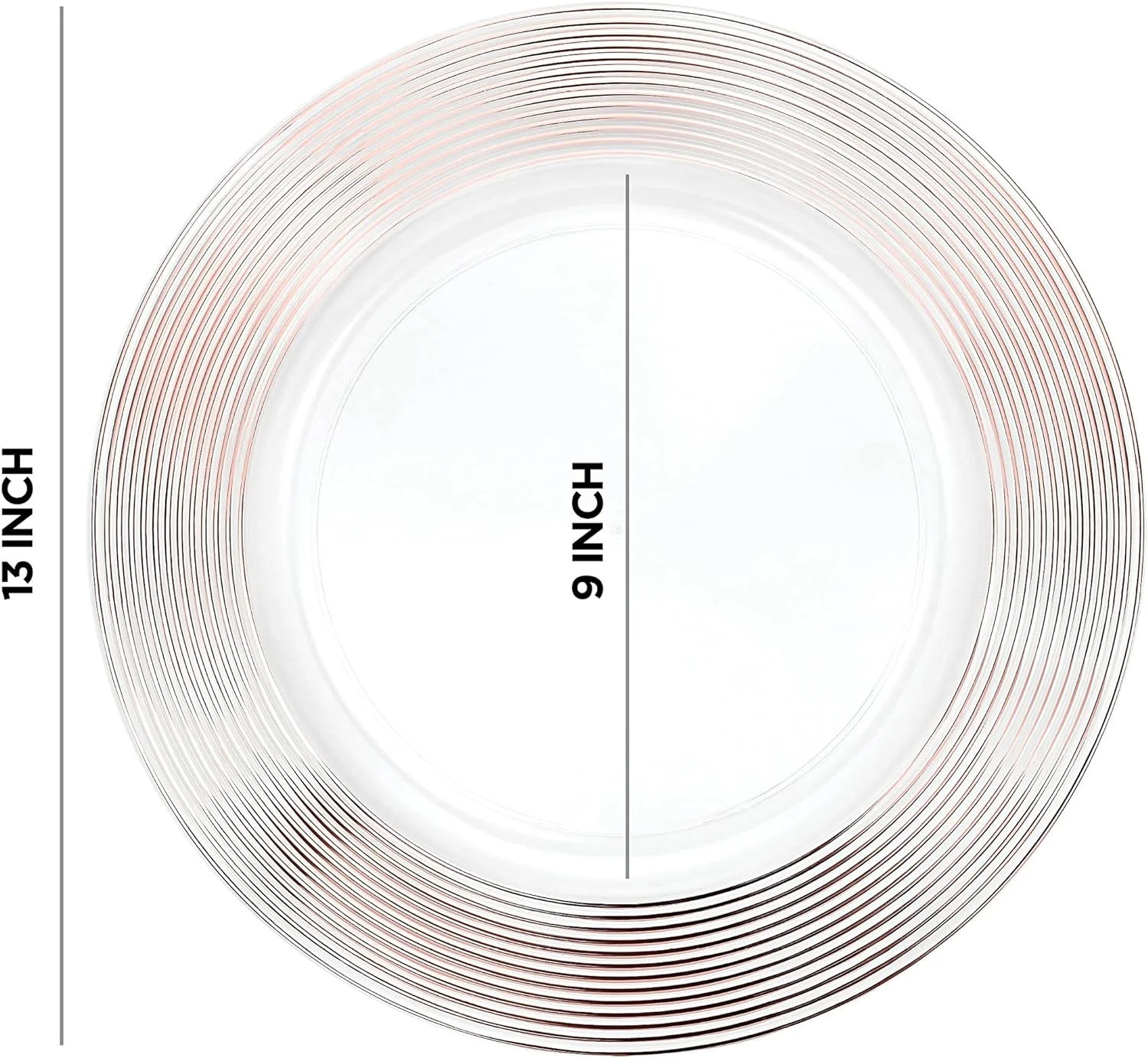 Clear Plate Chargers Rose Gold rimmed 13