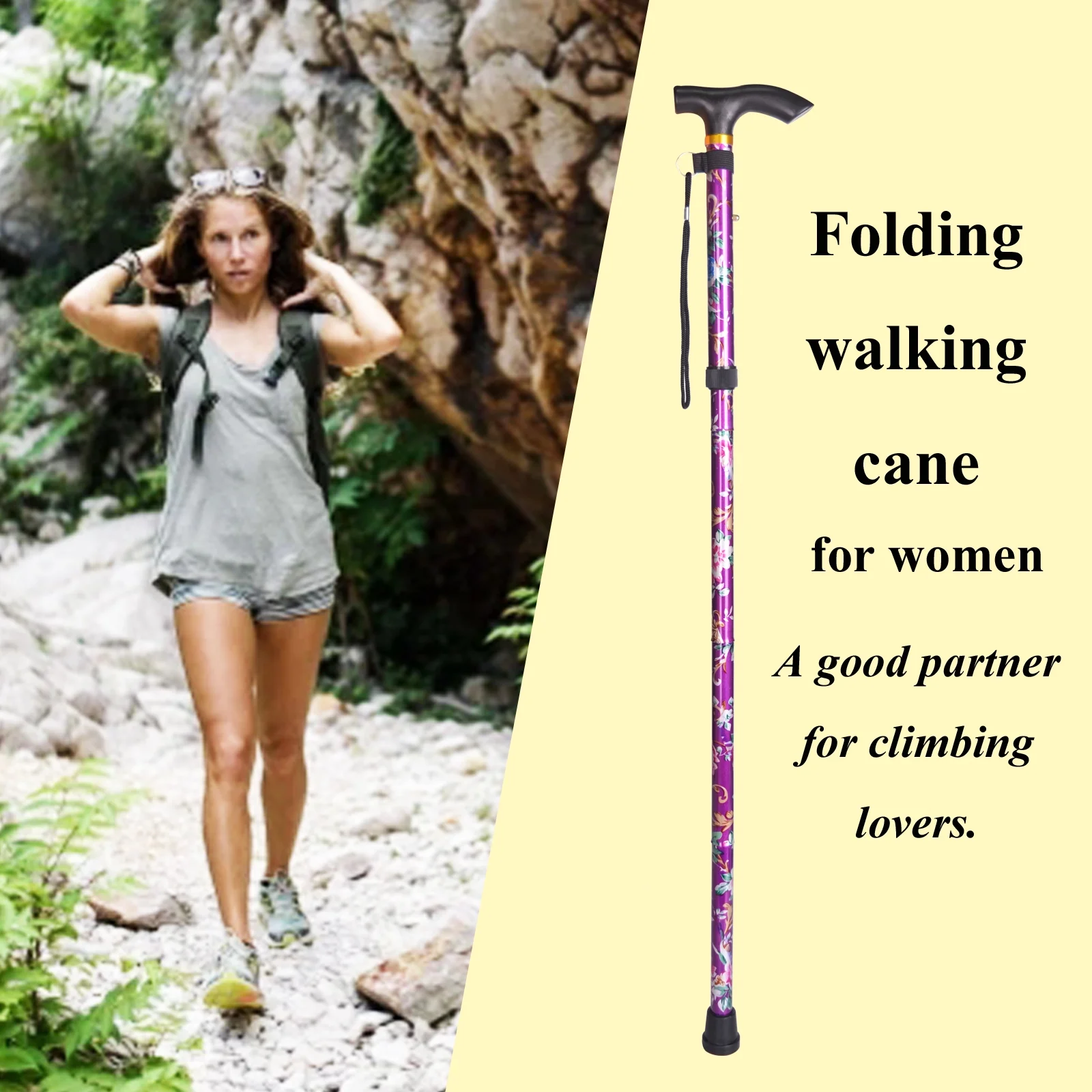 Baitaihem Unisex Collapsible Purple Trekking Poles for Hiking 36