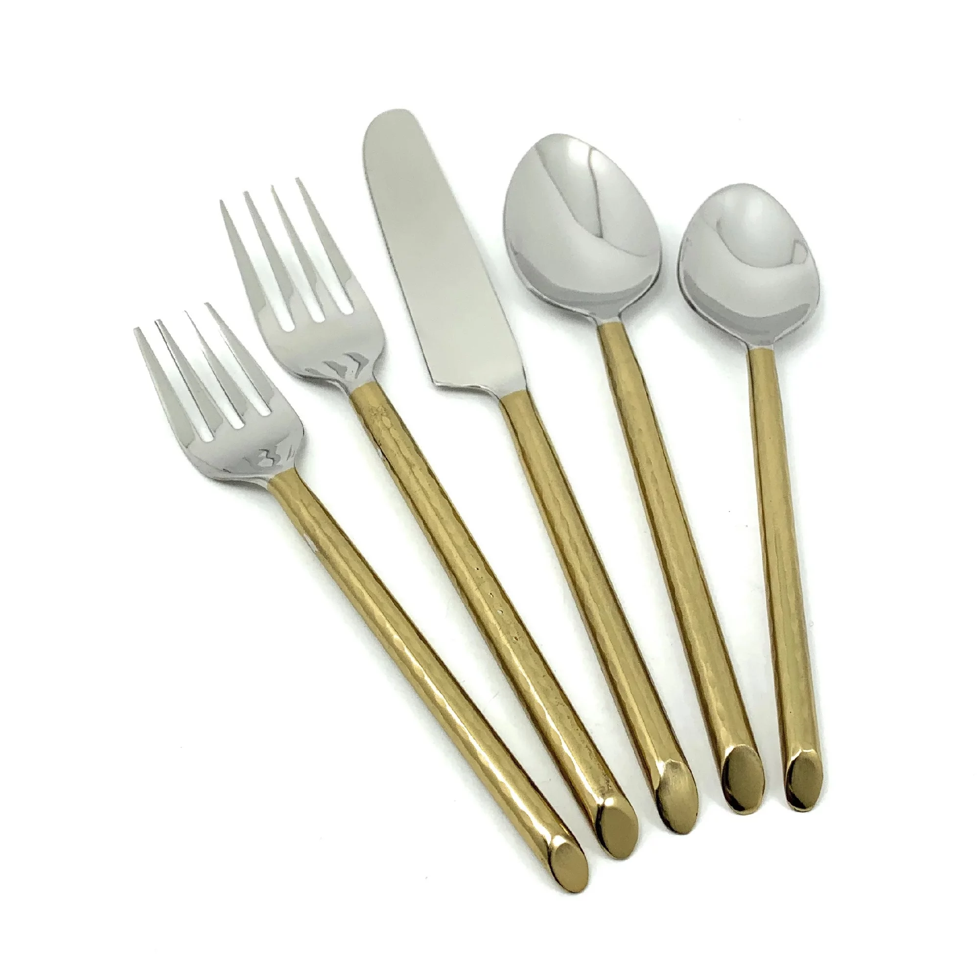 Contemporary Home Living 20pc Gold Hammered Stainless Steel Flatware Set, Service for 4
