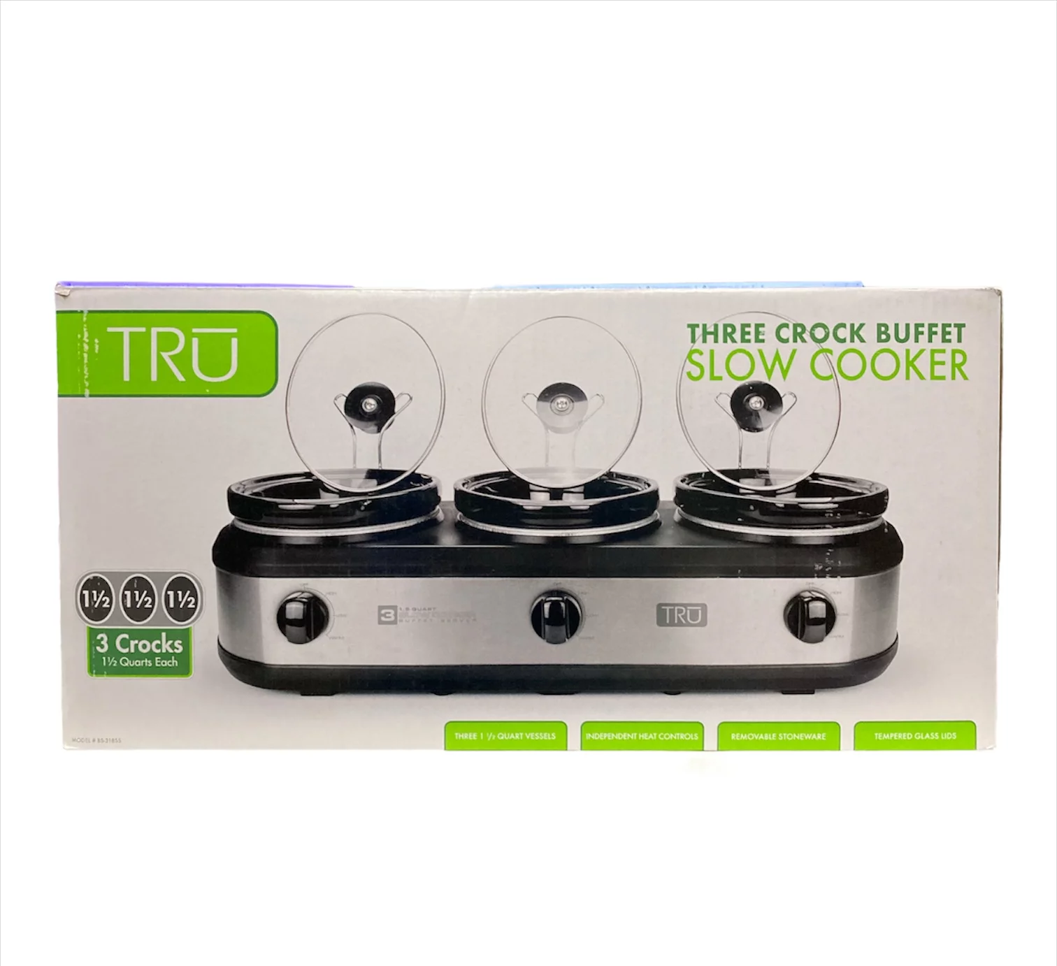 TRU BS-318GT Three 1.5 Quart Crock Buffett Slow Cooker, Silver