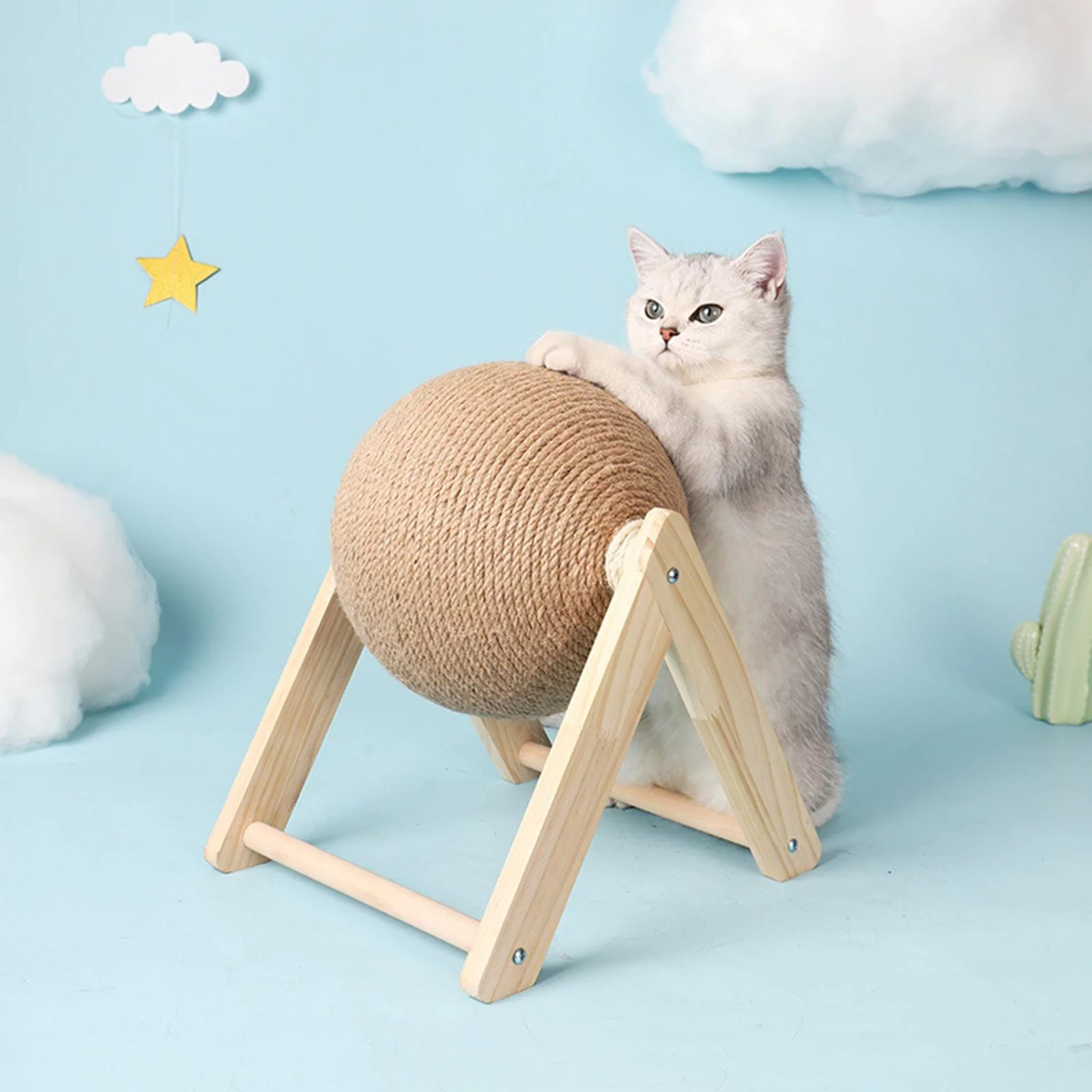 2021 Pet Cat Scratcher Toy Wooden Natural Sisal Rope Ball Cat Scratching Ball AU 8.66x7.09x6.29 inch