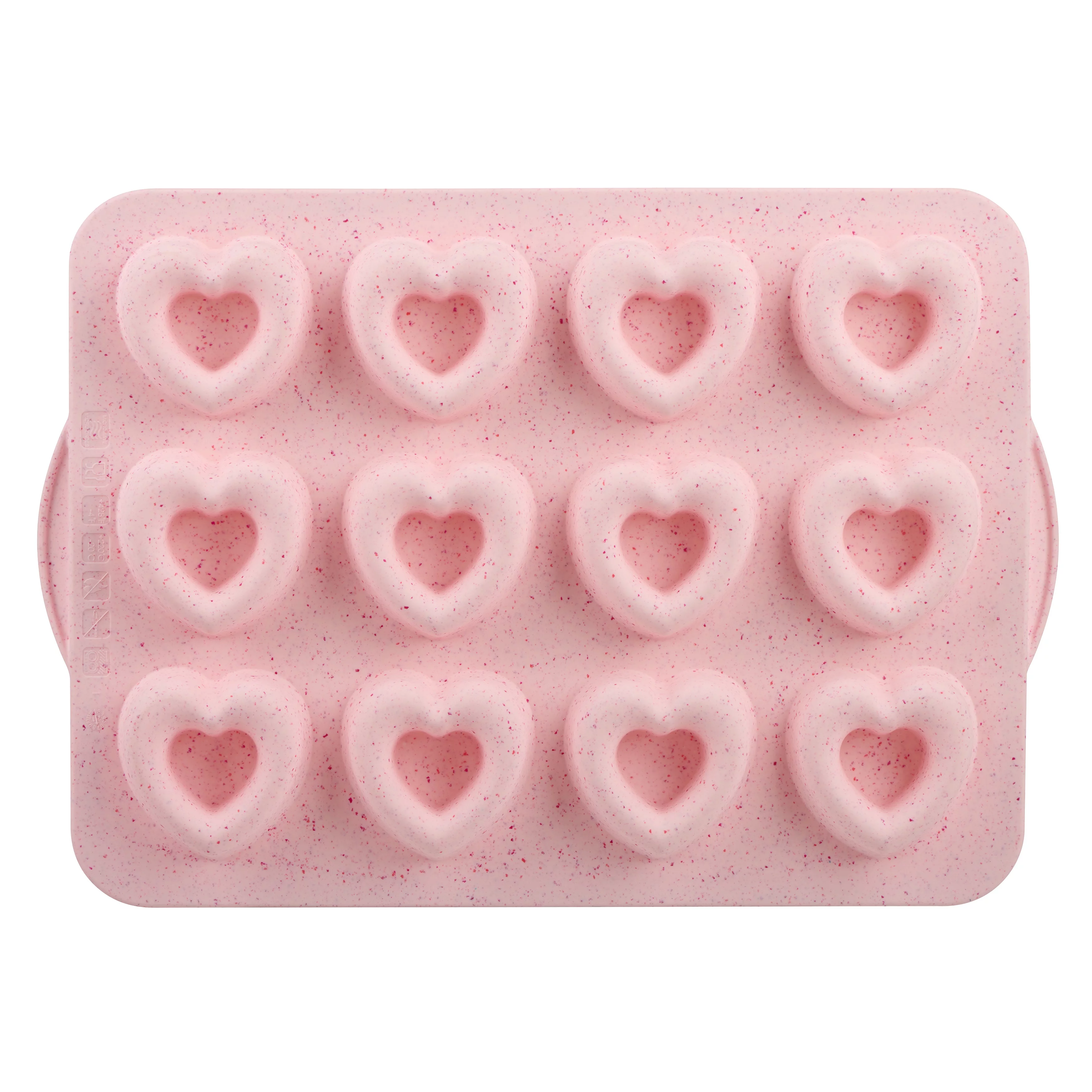 Trudeau Silicone Donut Pan-Pink Heart, 12ct