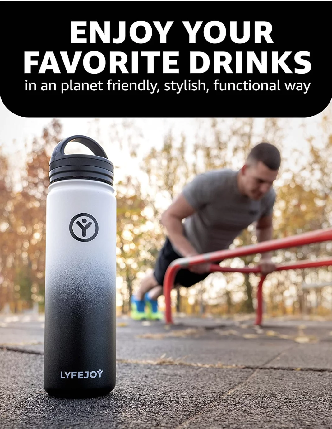 Lyfejoy Double Stainless Steel Insulated 22oz Water Bottle with Included Leak Proof Wide Mouth Lid, Straw Lid and Spout Lid - Vacuum Insulated, Dishwasher Safe, BPA-Free, Non-Toxic